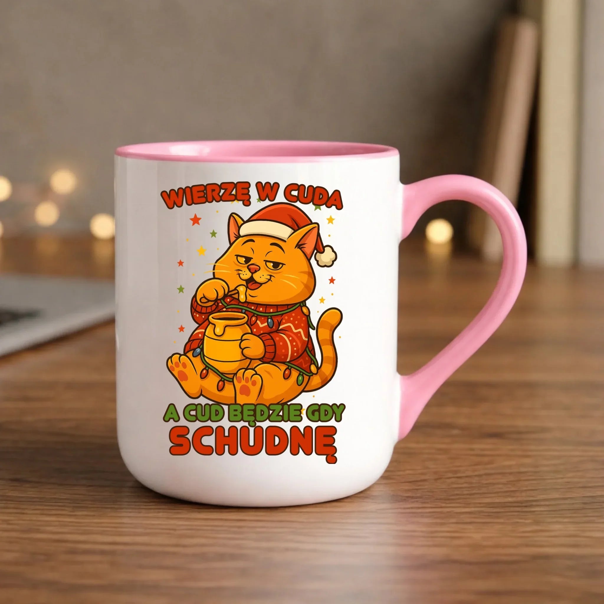 Kubek elegant świąteczny - Wierzę w cuda, a cud będzie gdy schudnę BN88 - StoryCups.pl