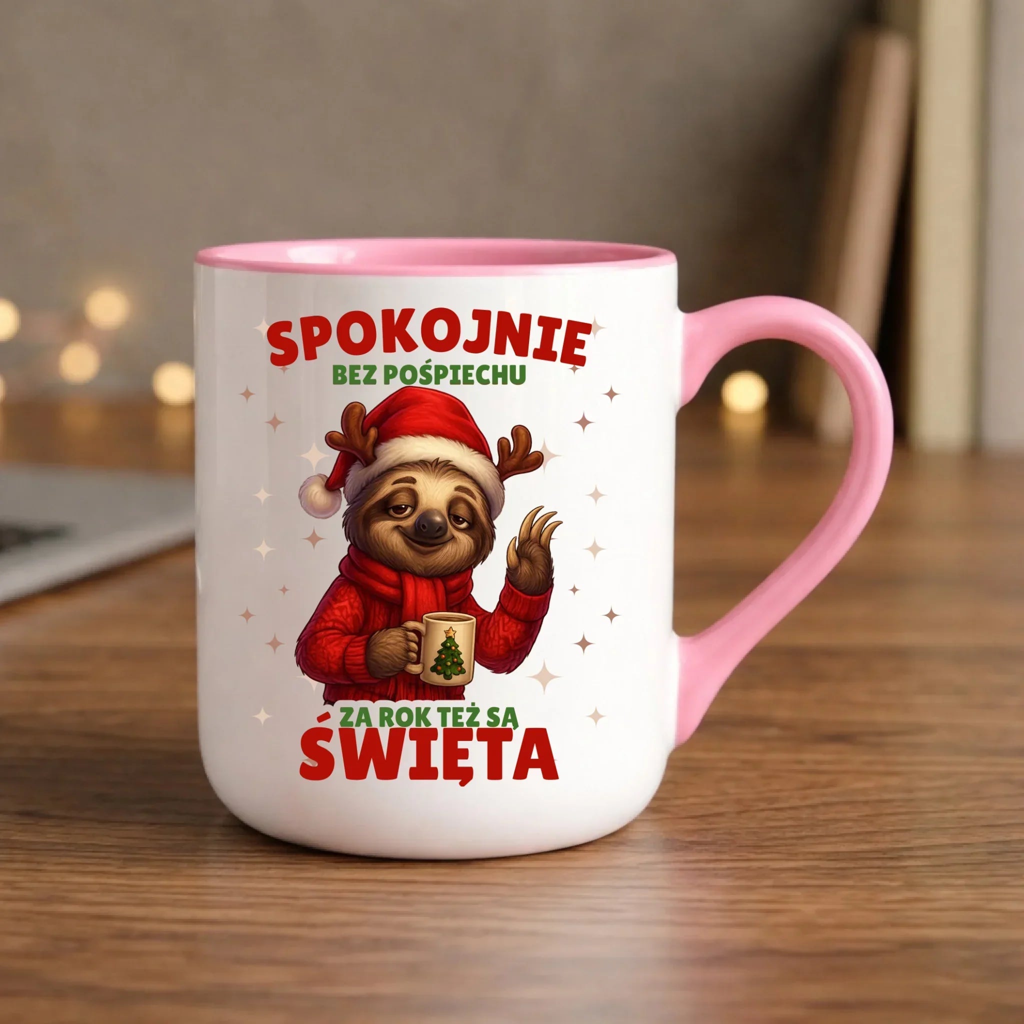 Kubek elegant świąteczny - Leniwiec Za rok też są święta BN92 - StoryCups.pl