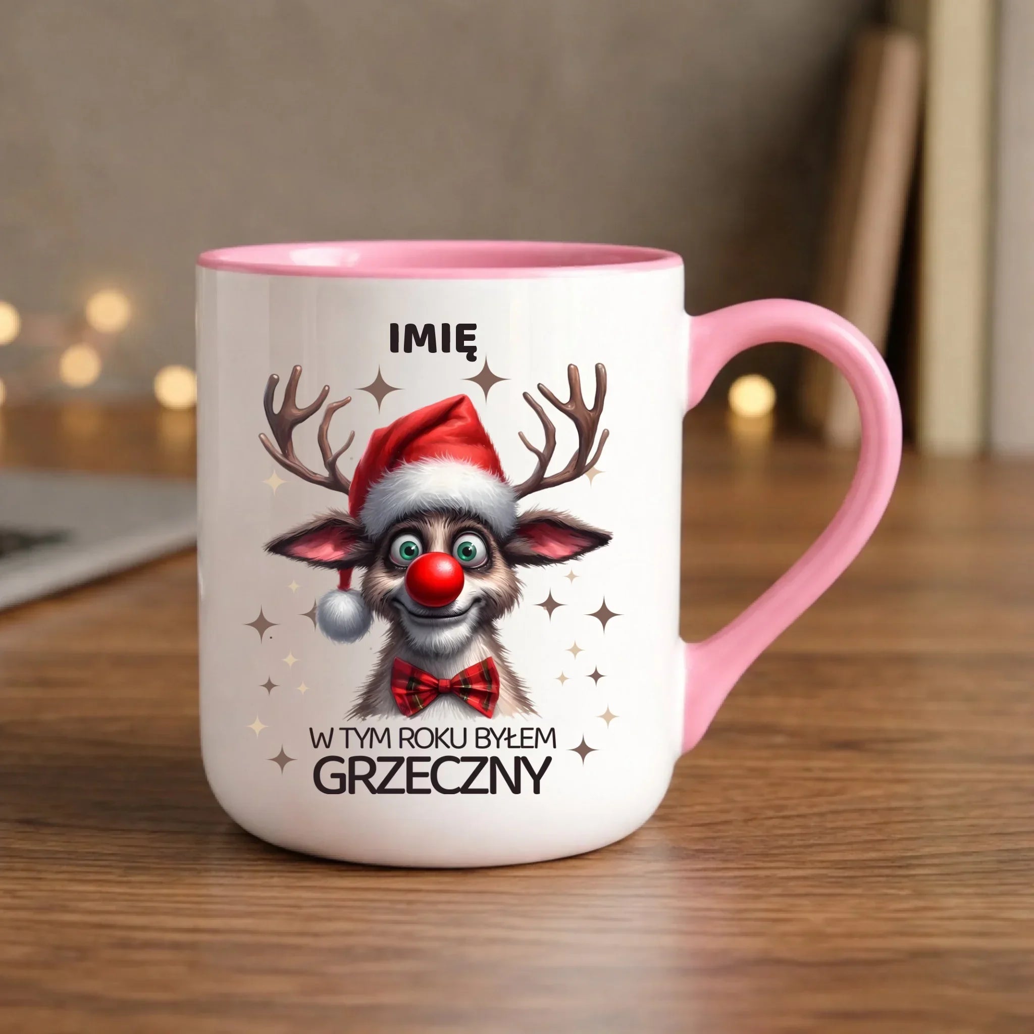 Kubek elegant świąteczny - Renifer W tym roku byłem grzeczny - personalizowany BN96 - StoryCups.pl