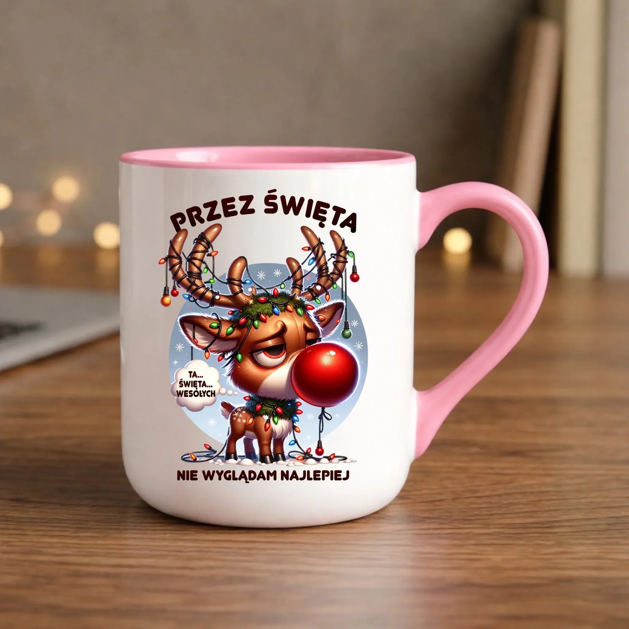 Kubek elegant świąteczny - Renifer Przez święta nie wyglądam najlepiej BN98 - StoryCups.pl