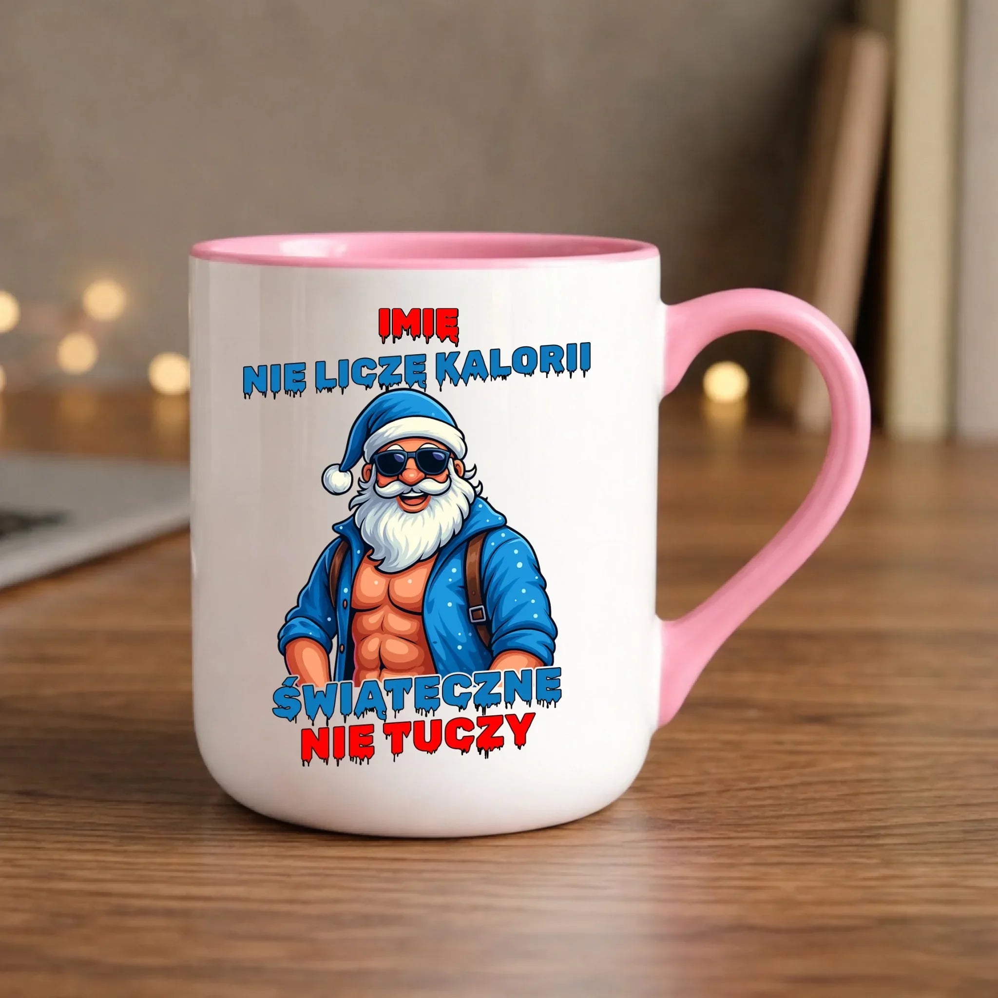 Kubek elegant świąteczny z Mikołajem - Świąteczne nie tuczy - personalizowany BN118 - StoryCups.pl