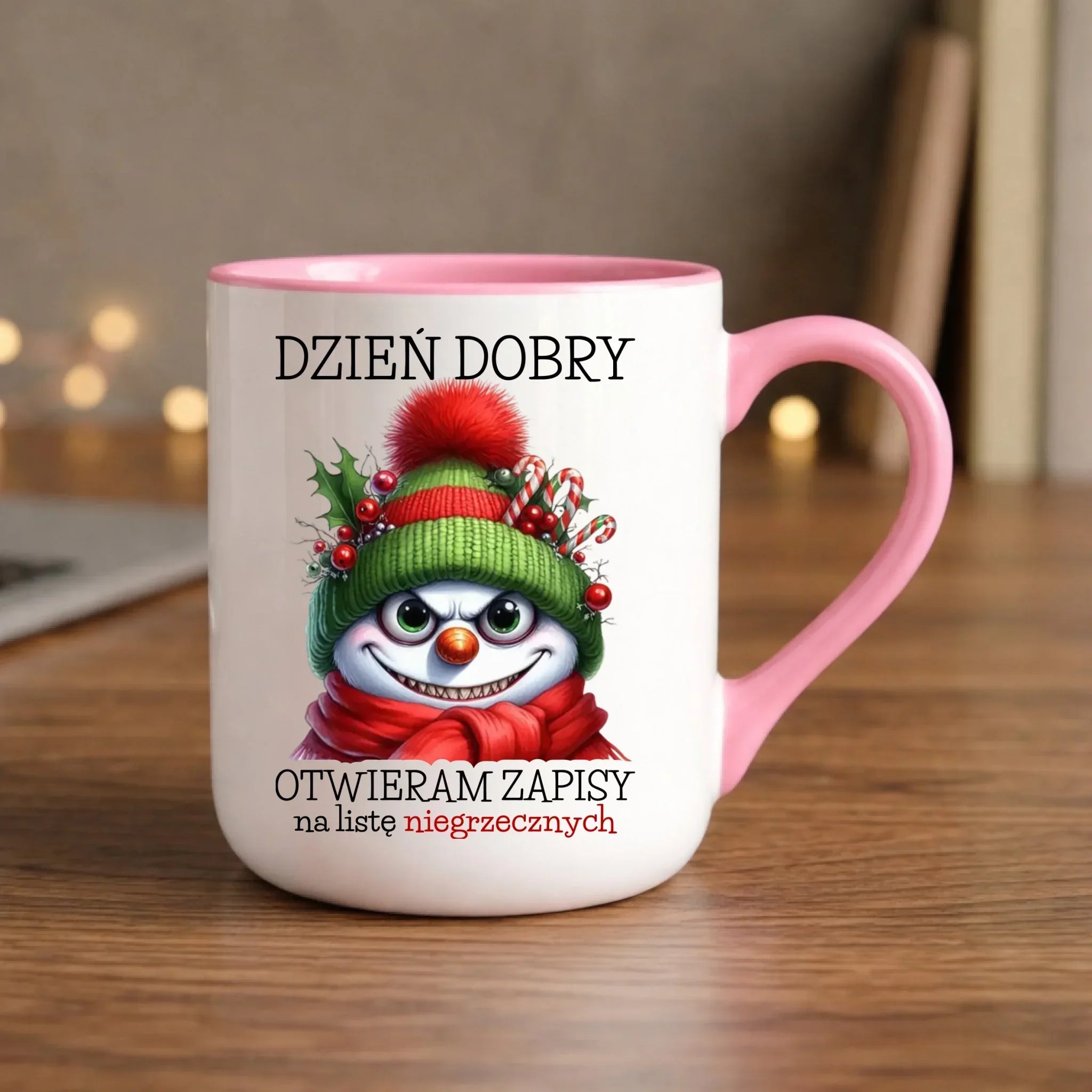 Kubek elegant świąteczny - Niegrzeczny bałwan - Dzień dobry otwieram zapisy na listę BN121 - StoryCups.pl