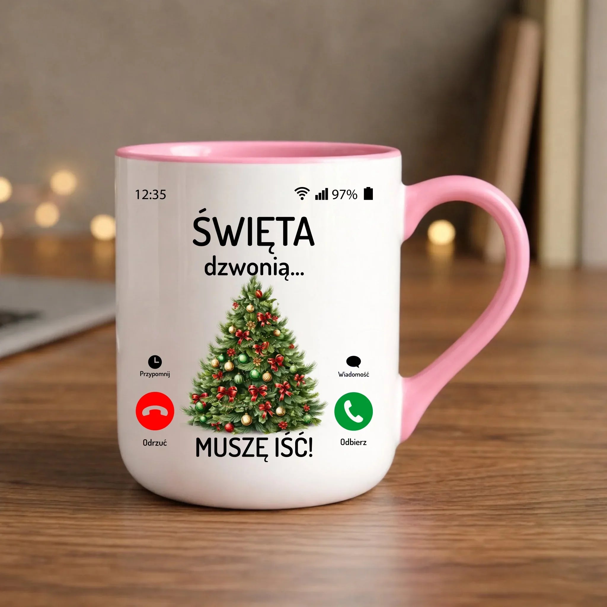 Kubek elegant świąteczny - Choinka Święta dzwonią muszę iść BN124 - StoryCups.pl