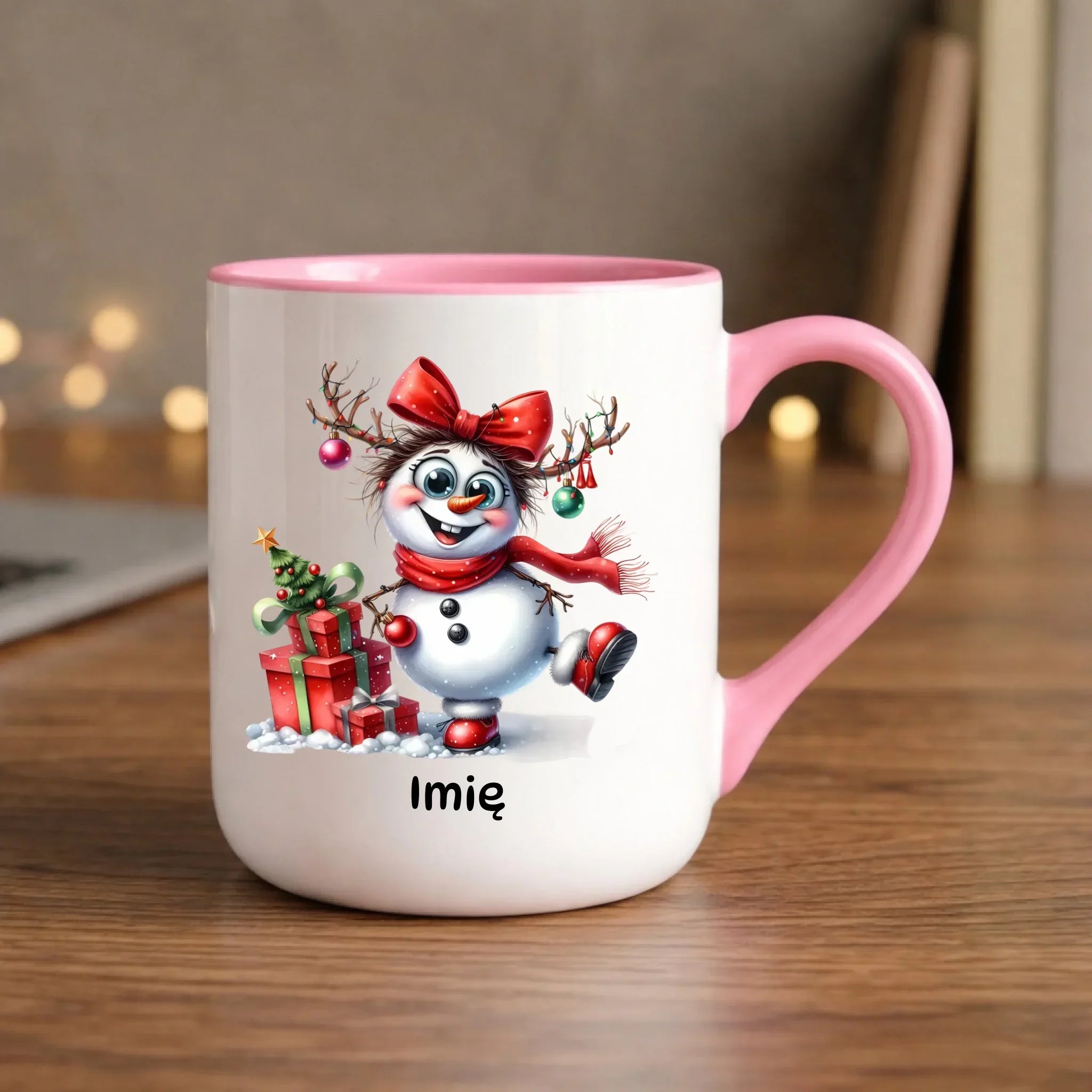 Kubek elegant świąteczny dla niej - Bałwanek - personalizowany BN123 - StoryCups.pl