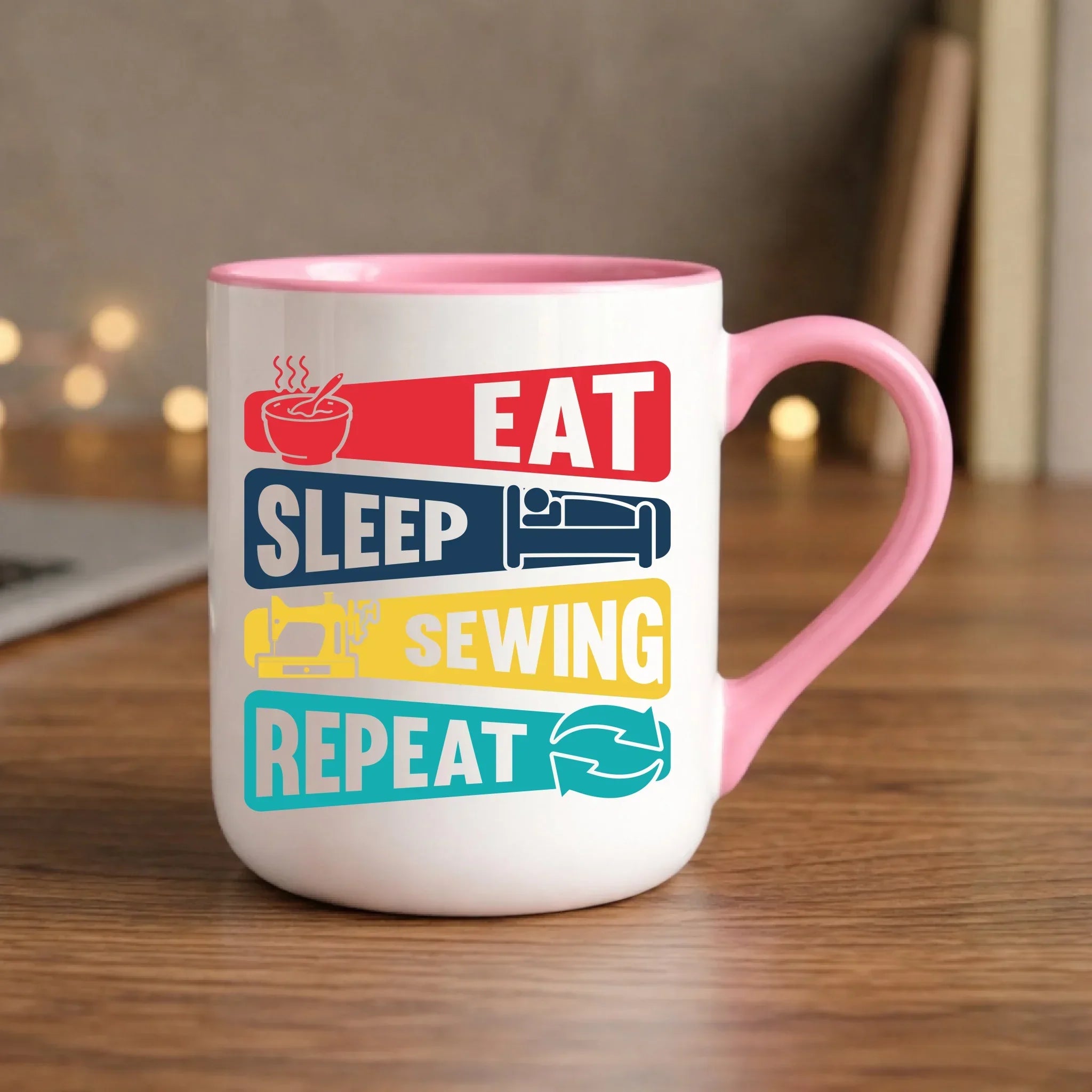 Kubek elegant szyciowy dla krawcowej - Eat sleep sewing repeat HS21 - StoryCups.pl