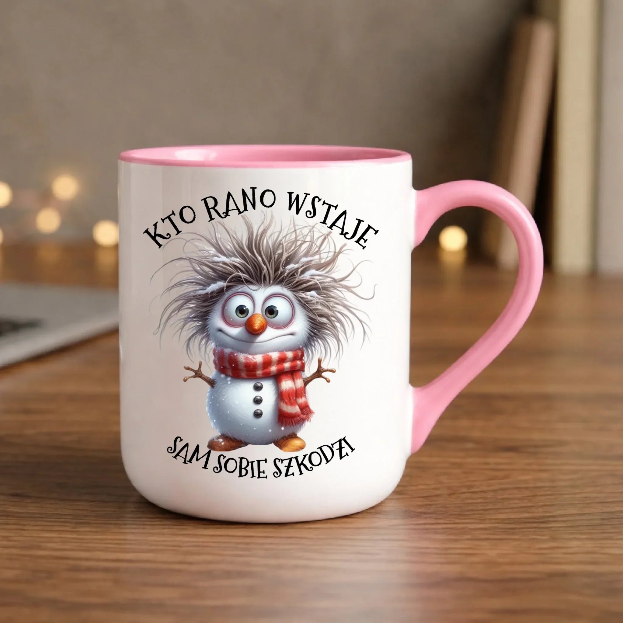 Kubek elegant świąteczny - Bałwanek - Kto rano wstaje sam sobie szkodzi BN133 - StoryCups.pl
