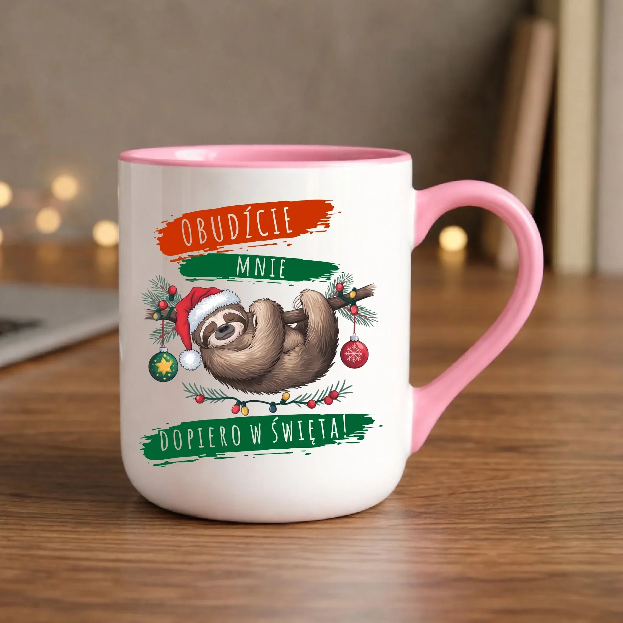 Kubek elegant świąteczny - Leniwiec - Obudźcie mnie dopiero w święta BN02 - StoryCups.pl