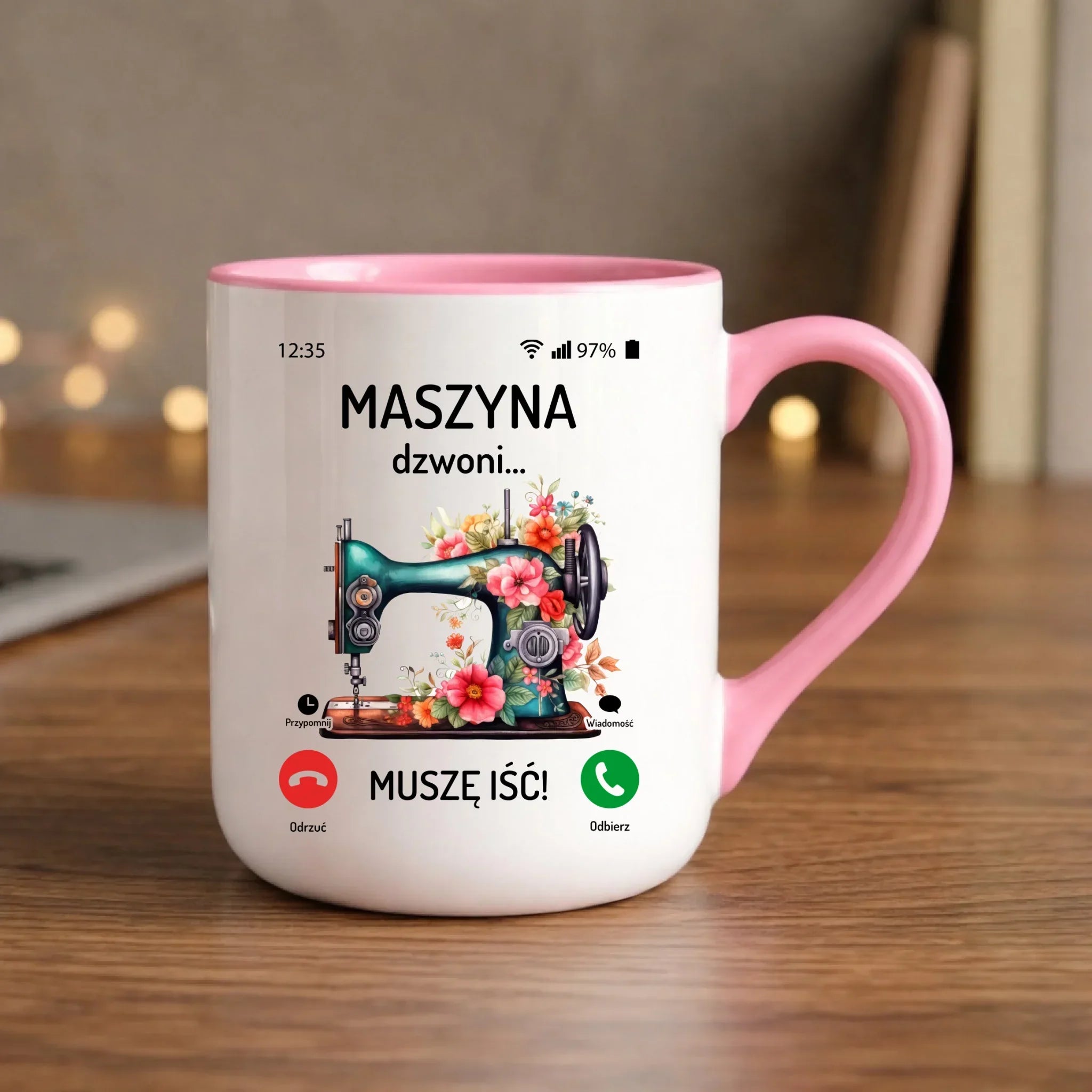 Kubek elegant szyciowy dla krawcowej - Maszyna dzwoni muszę iść HS05 - StoryCups.pl