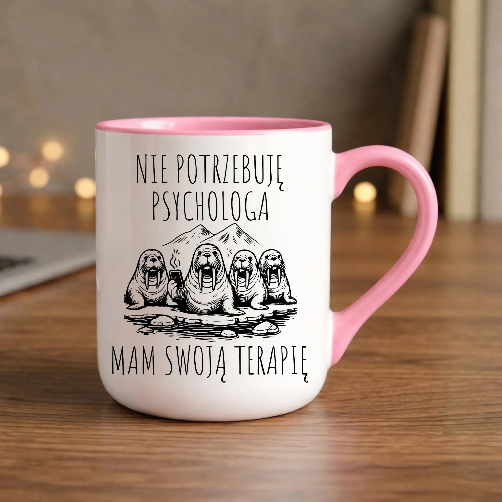 Kubek elegant - prezent dla morsa - Nie potrzebuję psychologa HM14 - StoryCups.pl