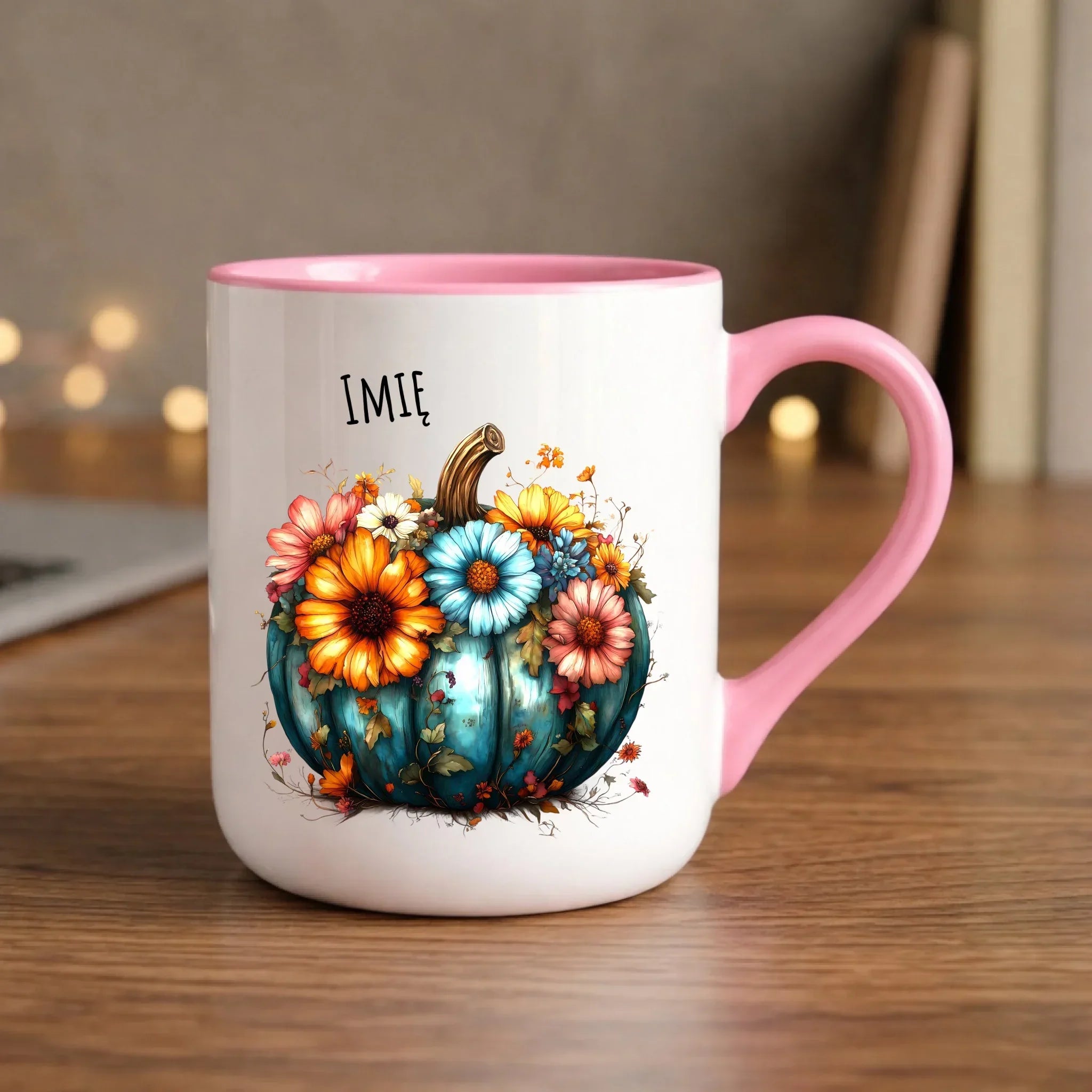 Kubek elegant jesienny - Kwiatowa dynia - personalizowany JS27 - StoryCups.pl