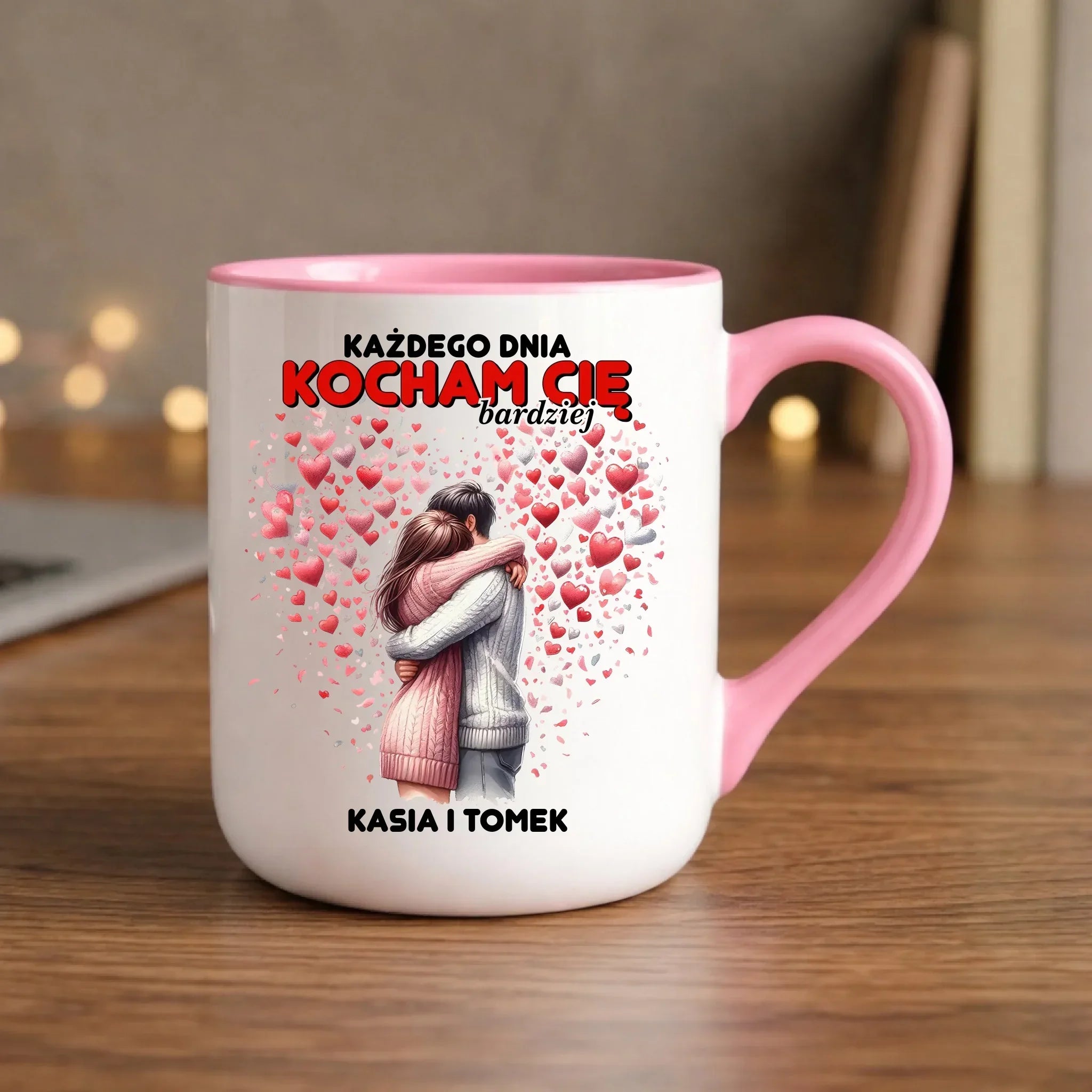 Kubek elegant dla par - Każdego dnia kocham Cię bardziej - personalizowany W09 - StoryCups.pl