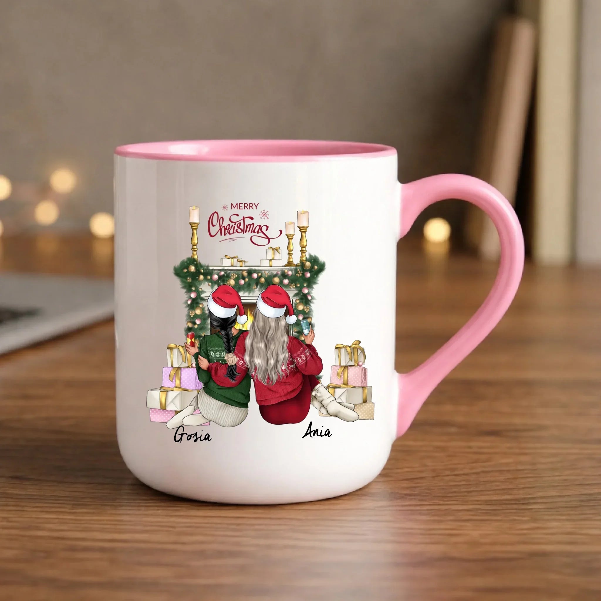 Kubek elegant świąteczny - prezent dla przyjaciółki - personalizowane postacie 2-4 osoby PR04 - StoryCups.pl