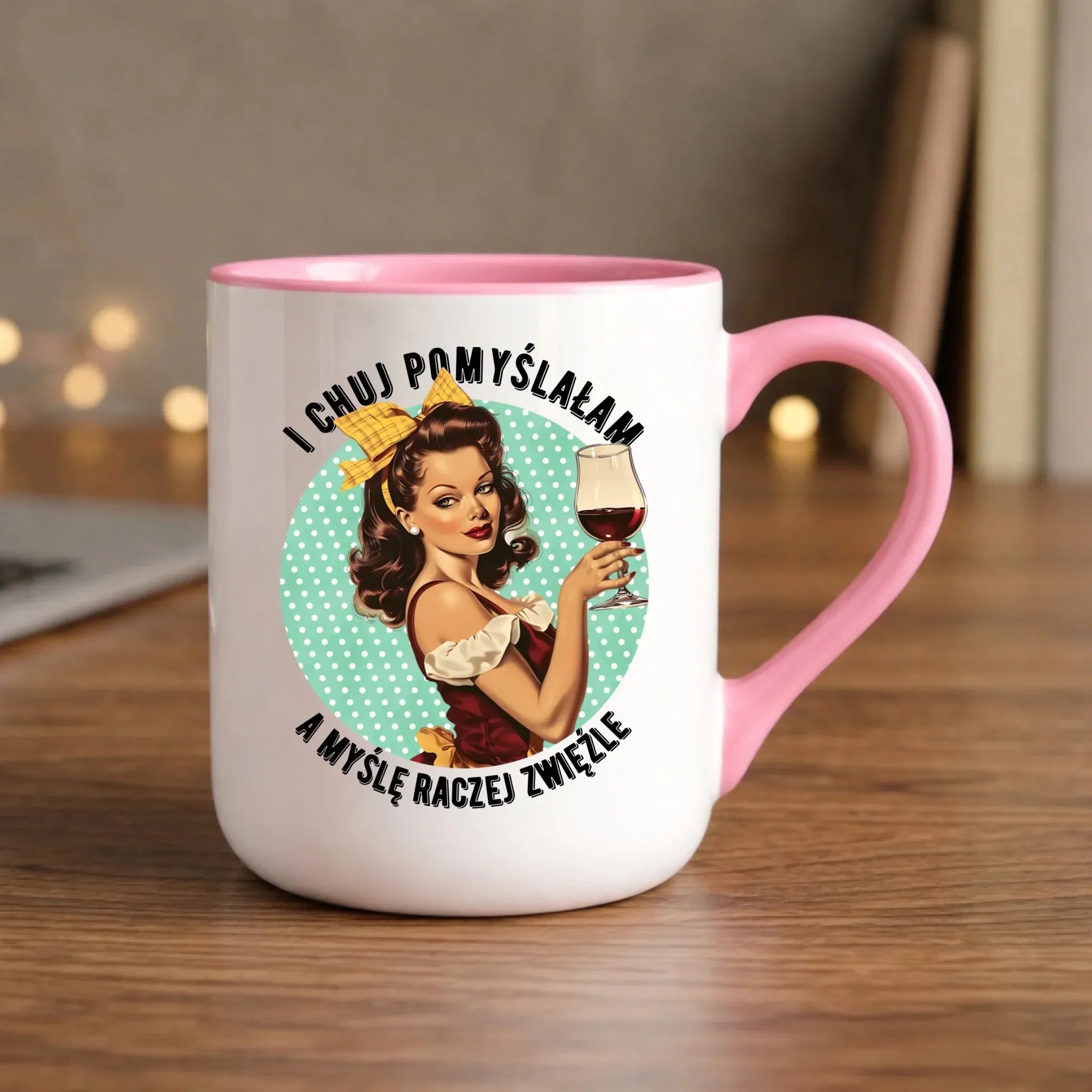 Śmieszny kubek elegant retro - I ch*j pomyślałam, a myślę raczej zwięźle – bez cenzury DZ13 - StoryCups.pl