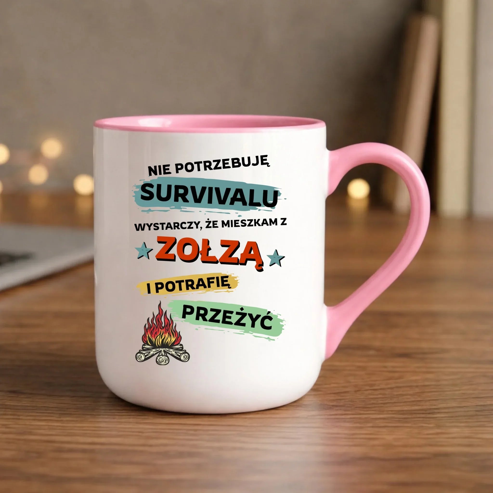 Kubek elegant – Prezent dla chłopaka męża - Nie potrzebuję survivalu, mieszkam z zołzą DCH25 - StoryCups.pl