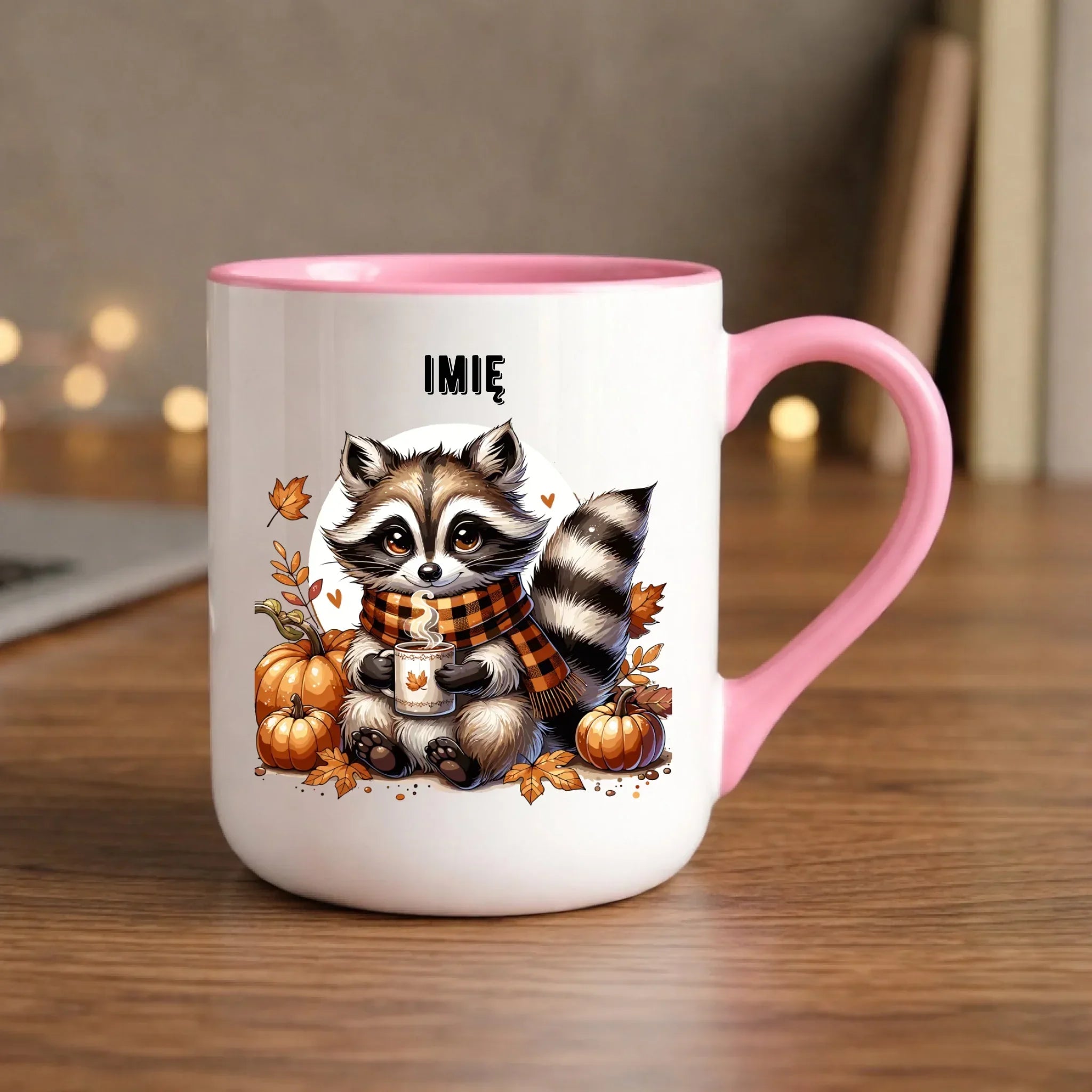 Kubek elegant jesienny – Szop z kawą i dyniami - personalizowany JS16 - StoryCups.pl
