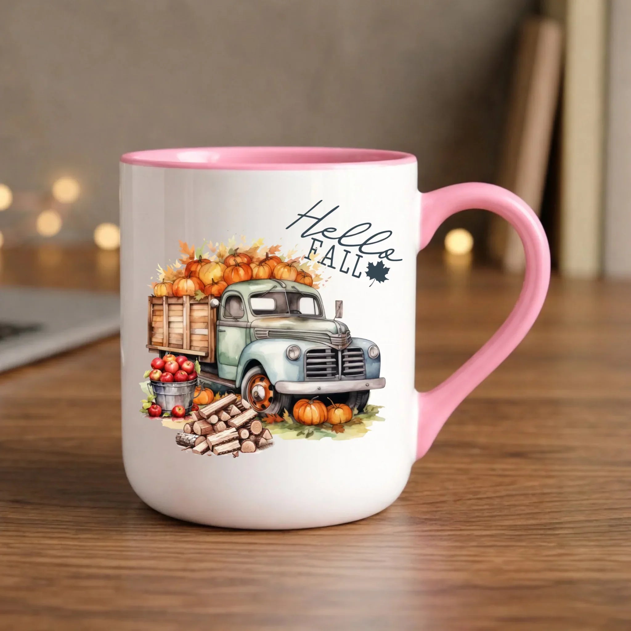 Kubek elegant jesienny – Hello Fall ciężarówka z dyniami JS08 - StoryCups.pl
