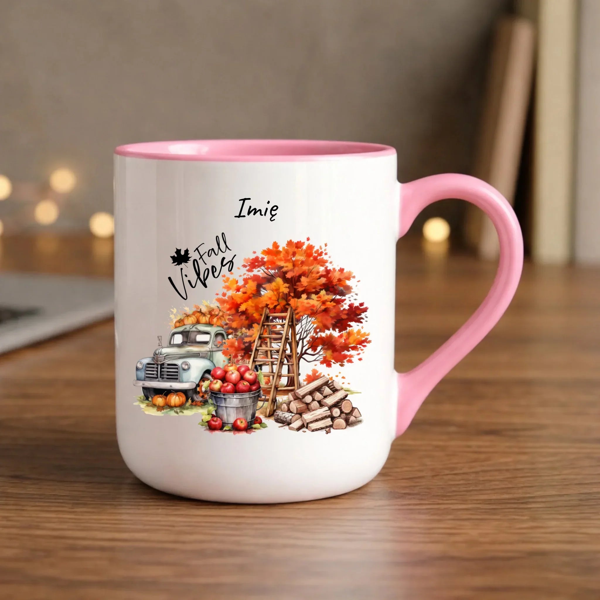 Kubek elegant jesienny – Vintage auto dynie i jabłka – personalizowany JS07 - StoryCups.pl
