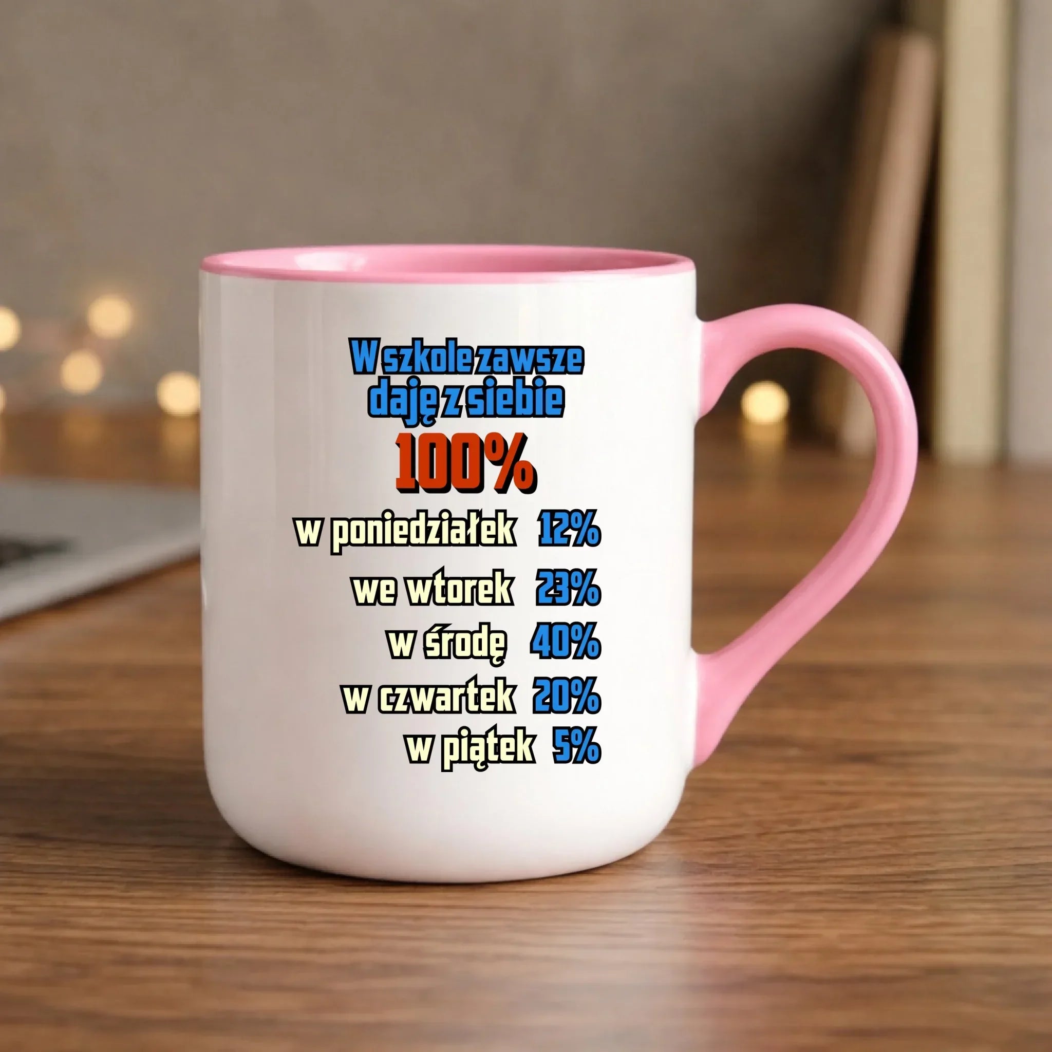 Kubek elegant szkolny - W szkole daję z siebie 100% - śmieszny SZ20 - StoryCups.pl