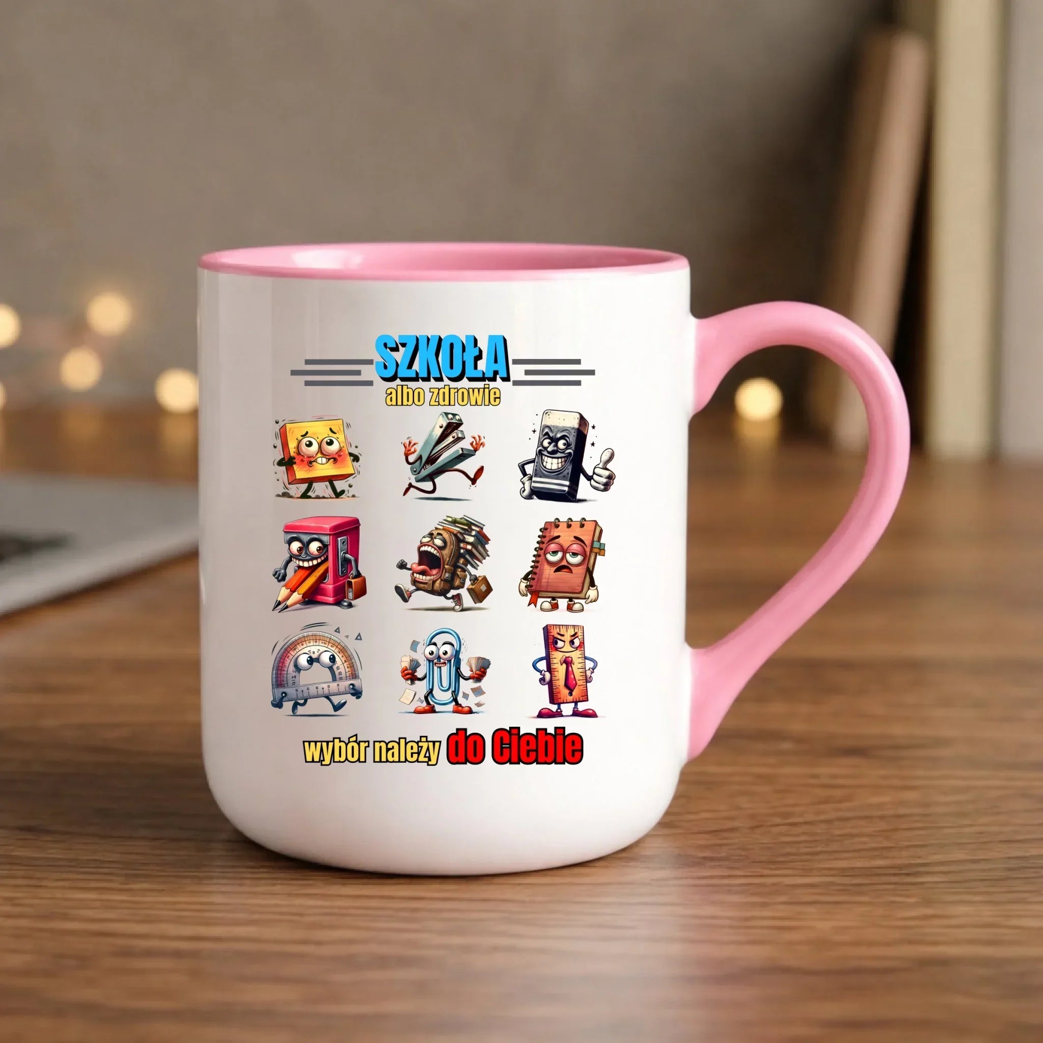 Kubek elegant szkolny - Szkoła albo zdrowie - śmieszny SZ14 - StoryCups.pl