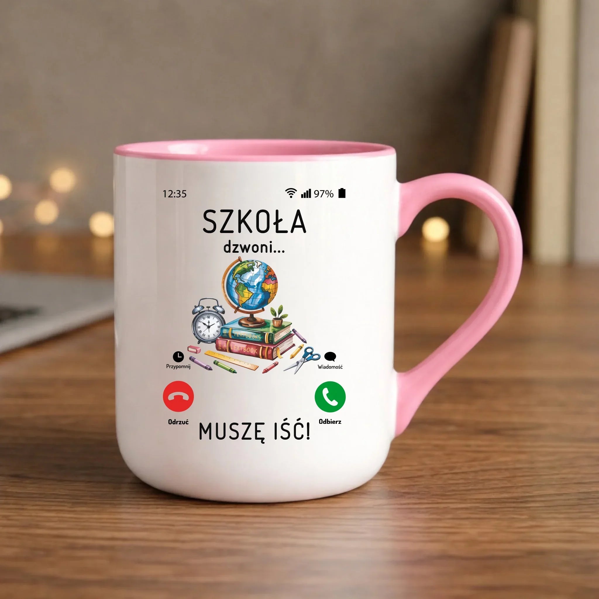 Kubek elegant Szkoła dzwoni muszę iść SZ09 - StoryCups.pl