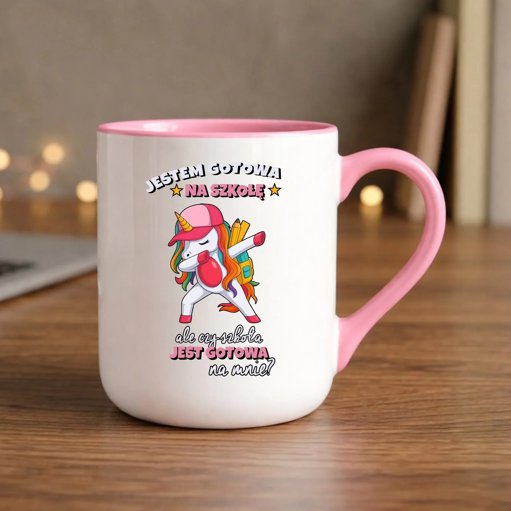 Kubek elegant z jednorożcem Jestem gotowa na szkołę SZ04 - StoryCups.pl