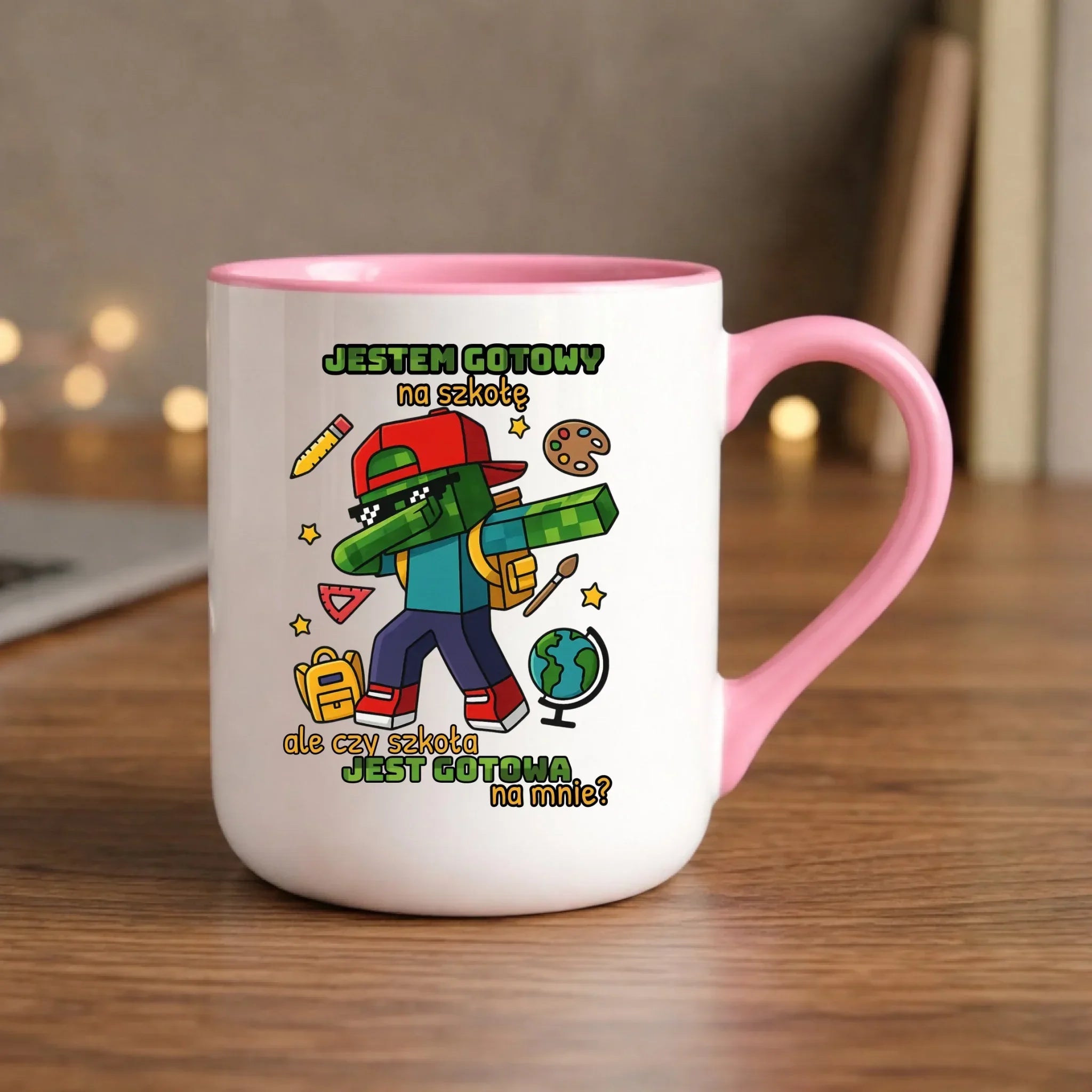 Kubek elegant inspirowany Minecraft'em Jestem gotowy na szkołę SZ05 - StoryCups.pl