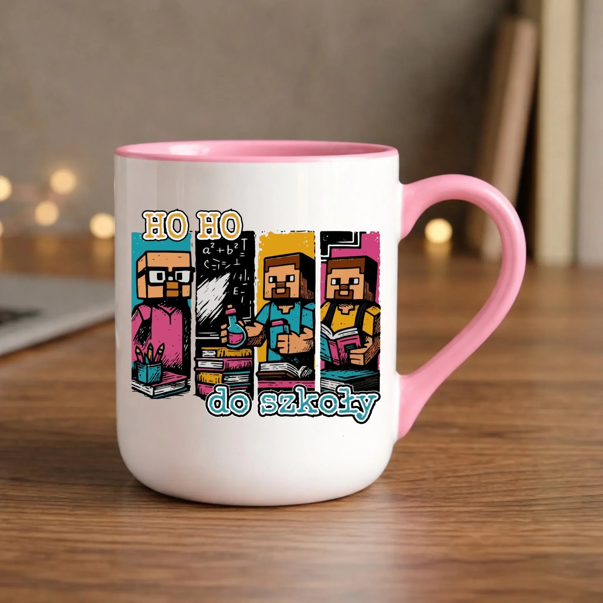 Kubek elegant w stylu Minecraft Ho ho do szkoły SZ03 - StoryCups.pl