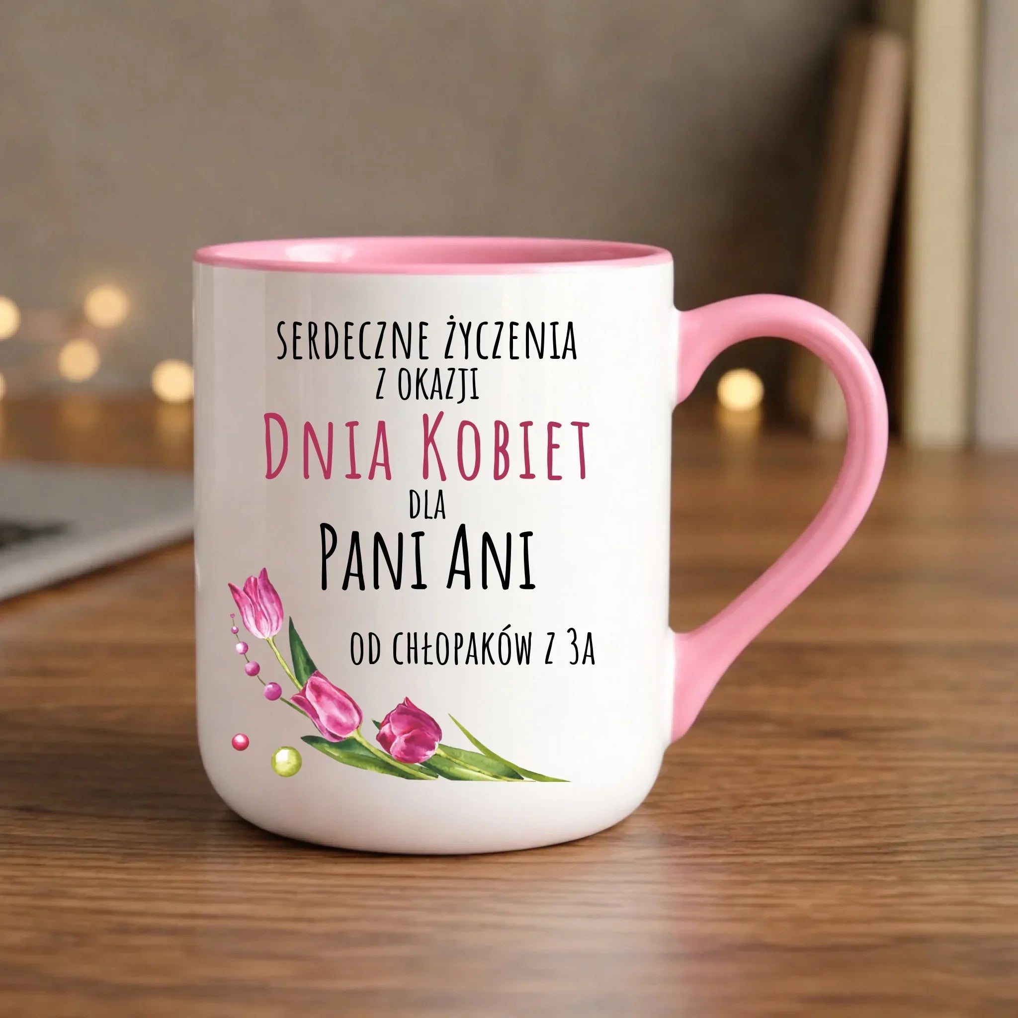 Kubek elegant na Dzień Kobiet - Serdeczne życzenia - personalizowany DK01 - StoryCups.pl