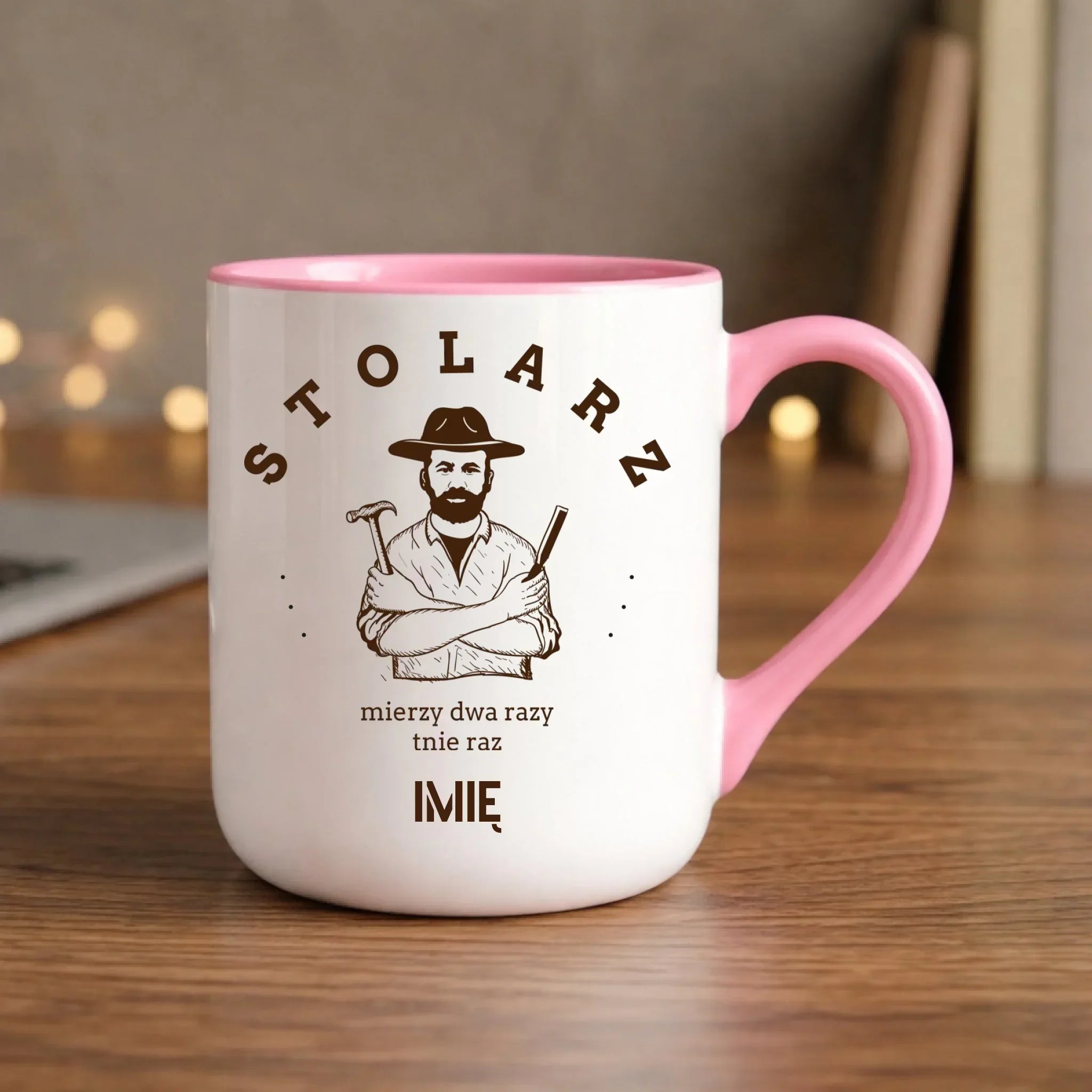 Kubek elegant dla stolarza - Mierzy dwa razy tnie raz - personalizowany ZS02 - StoryCups.pl