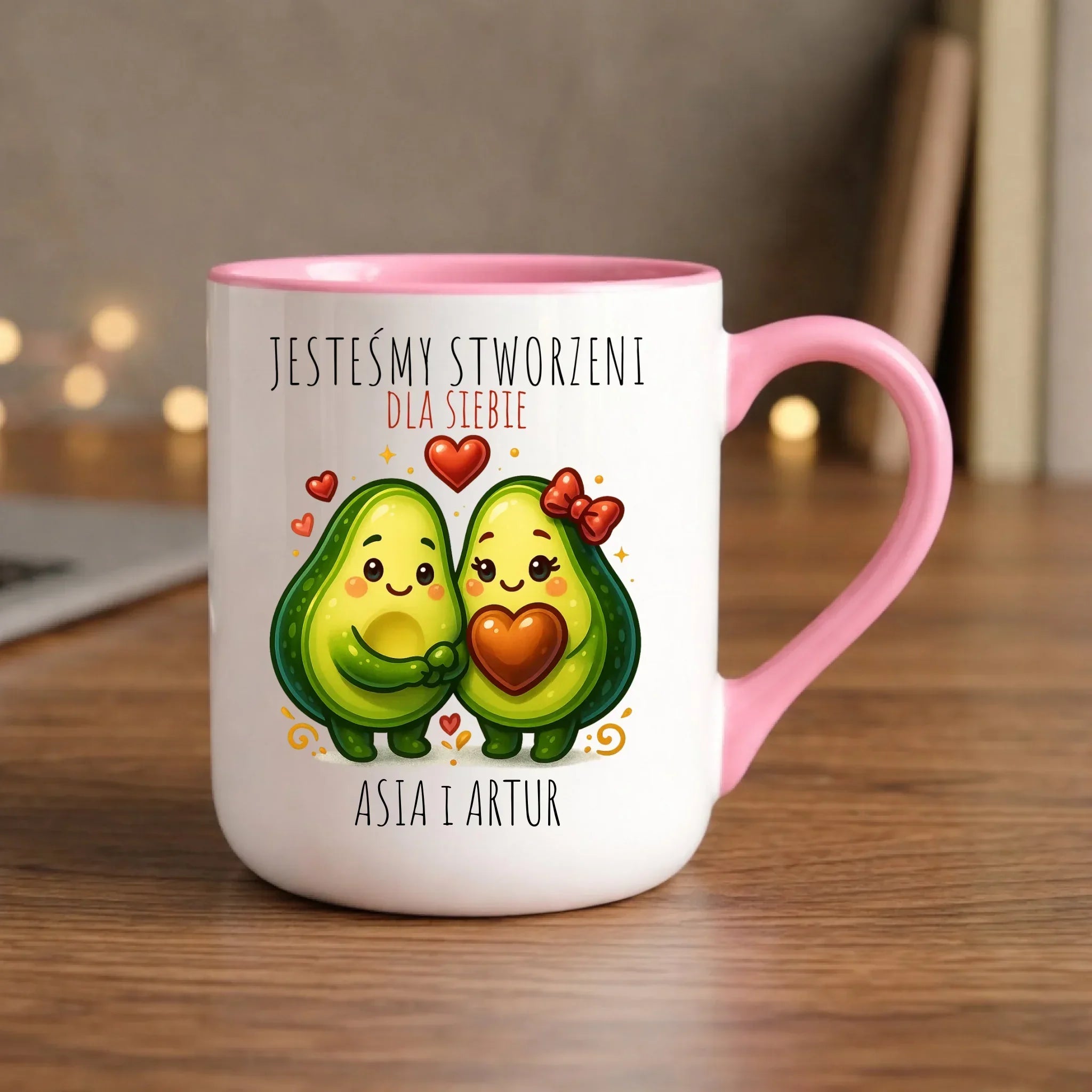 Kubek elegant dla par - Awokado Stworzeni dla siebie - personalizowany W91 - StoryCups.pl