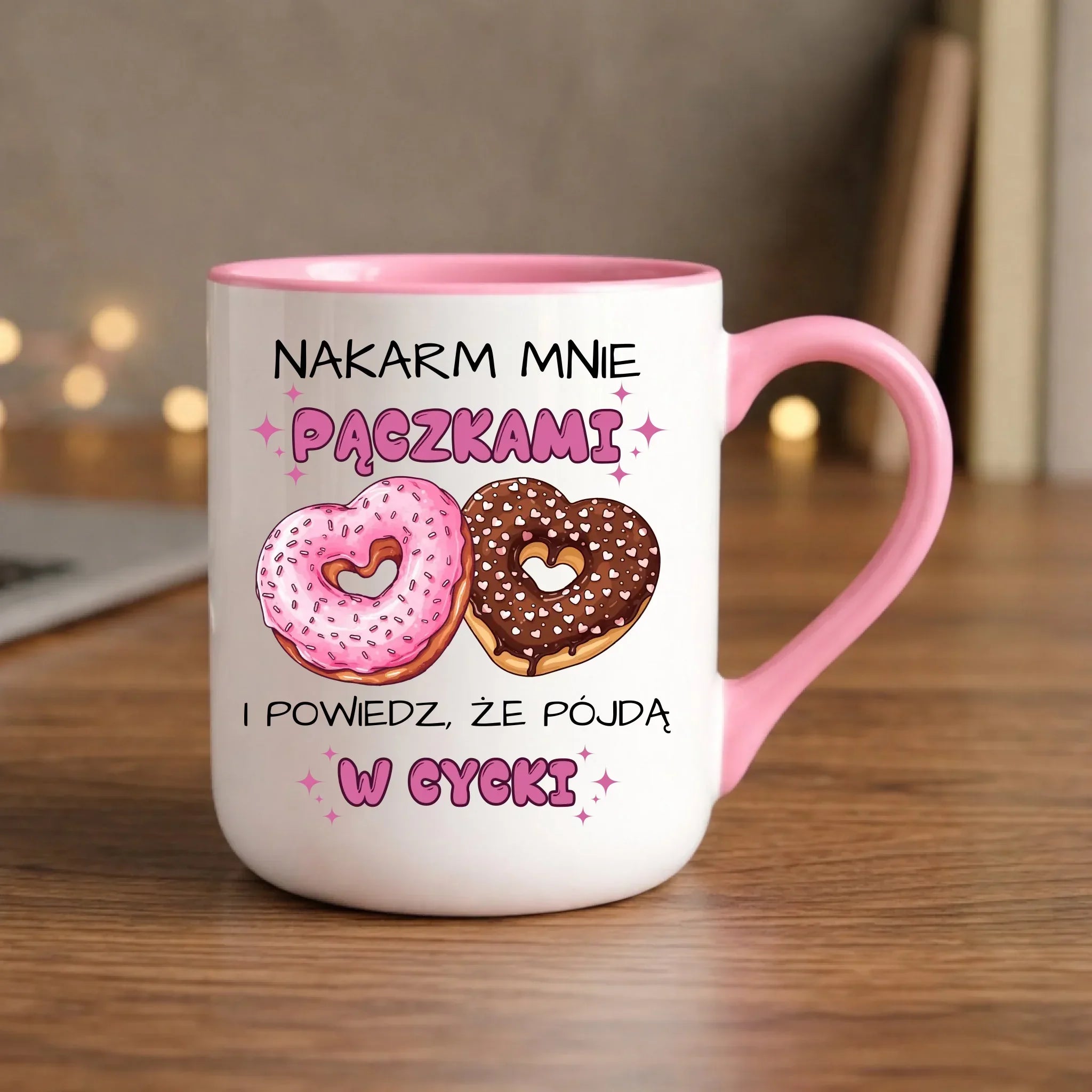 Kubek elegant dla dziewczyny - Nakarm mnie pączkami W59 - StoryCups.pl