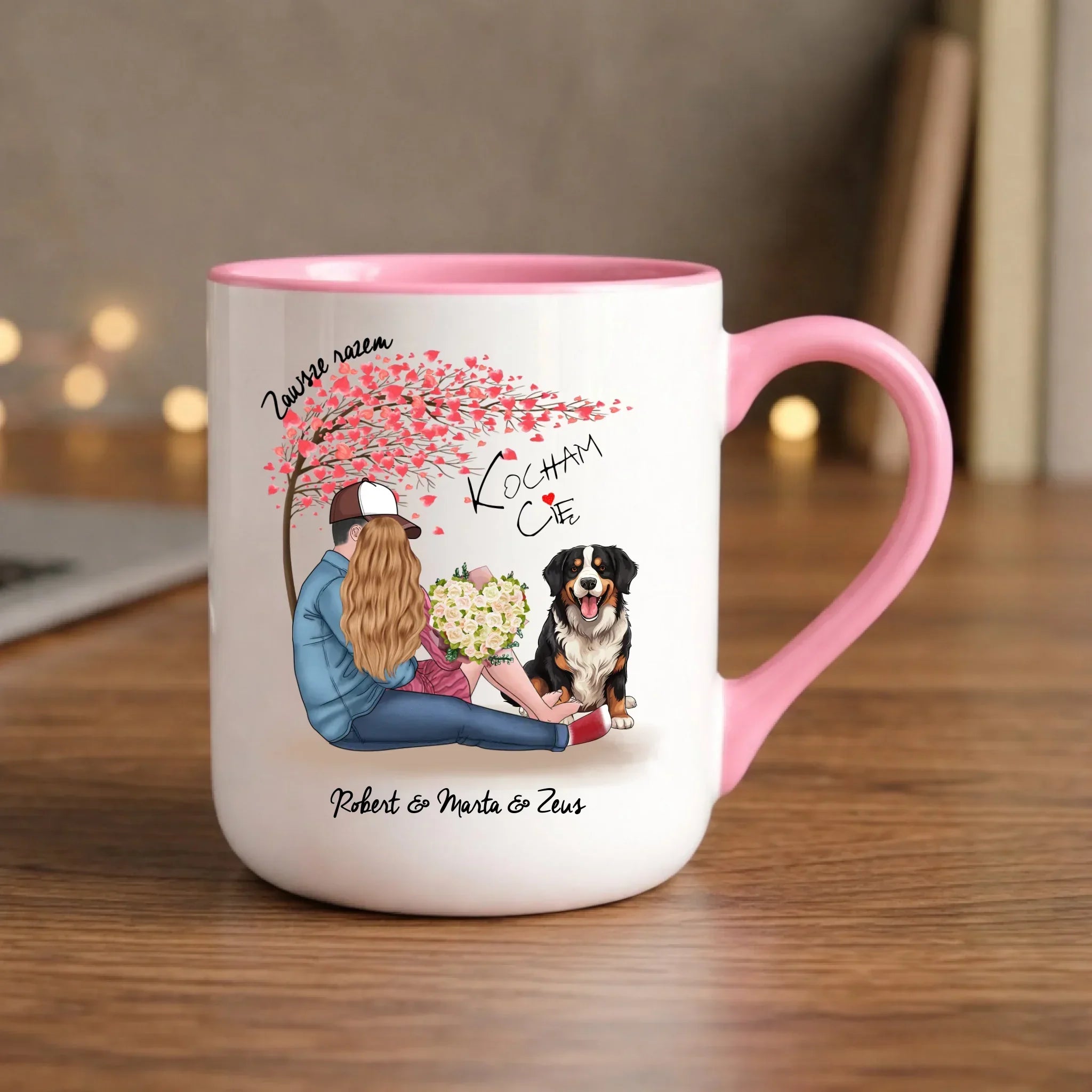 Kubek elegant dla par + Berneńczyk - Zawsze razem - personalizowany W04A - StoryCups.pl