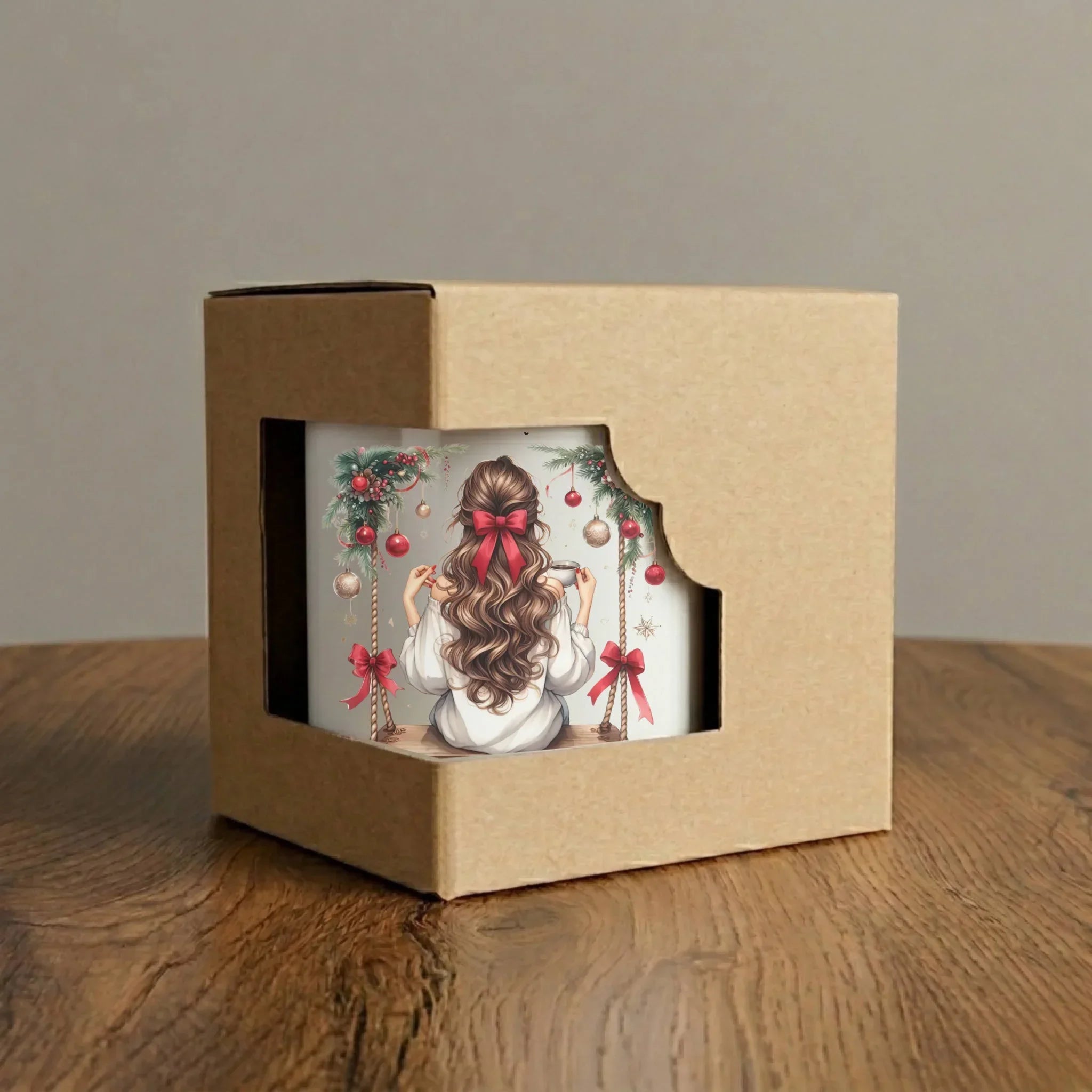 Kubek elegant świąteczny - Dziewczyna na huśtawce - Świąteczny czas - personalizowany BN105 - StoryCups.pl