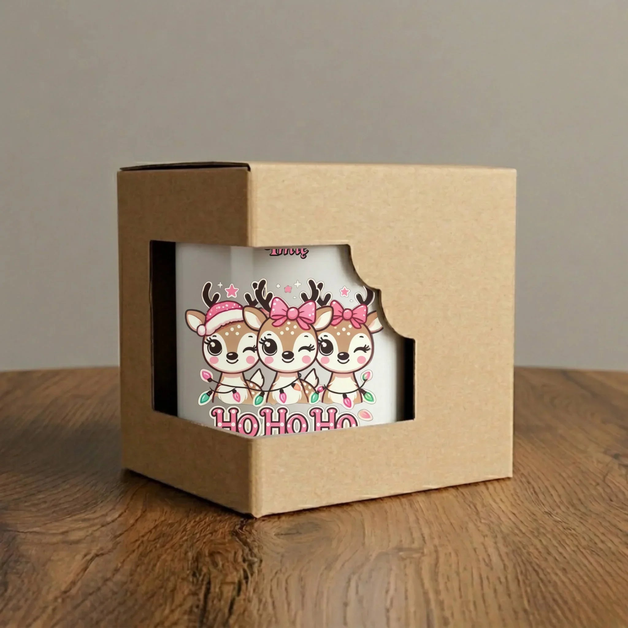 Kubek elegant świąteczny - Ho ho ho Słodkie reniferki - personalizowany BN49 - StoryCups.pl