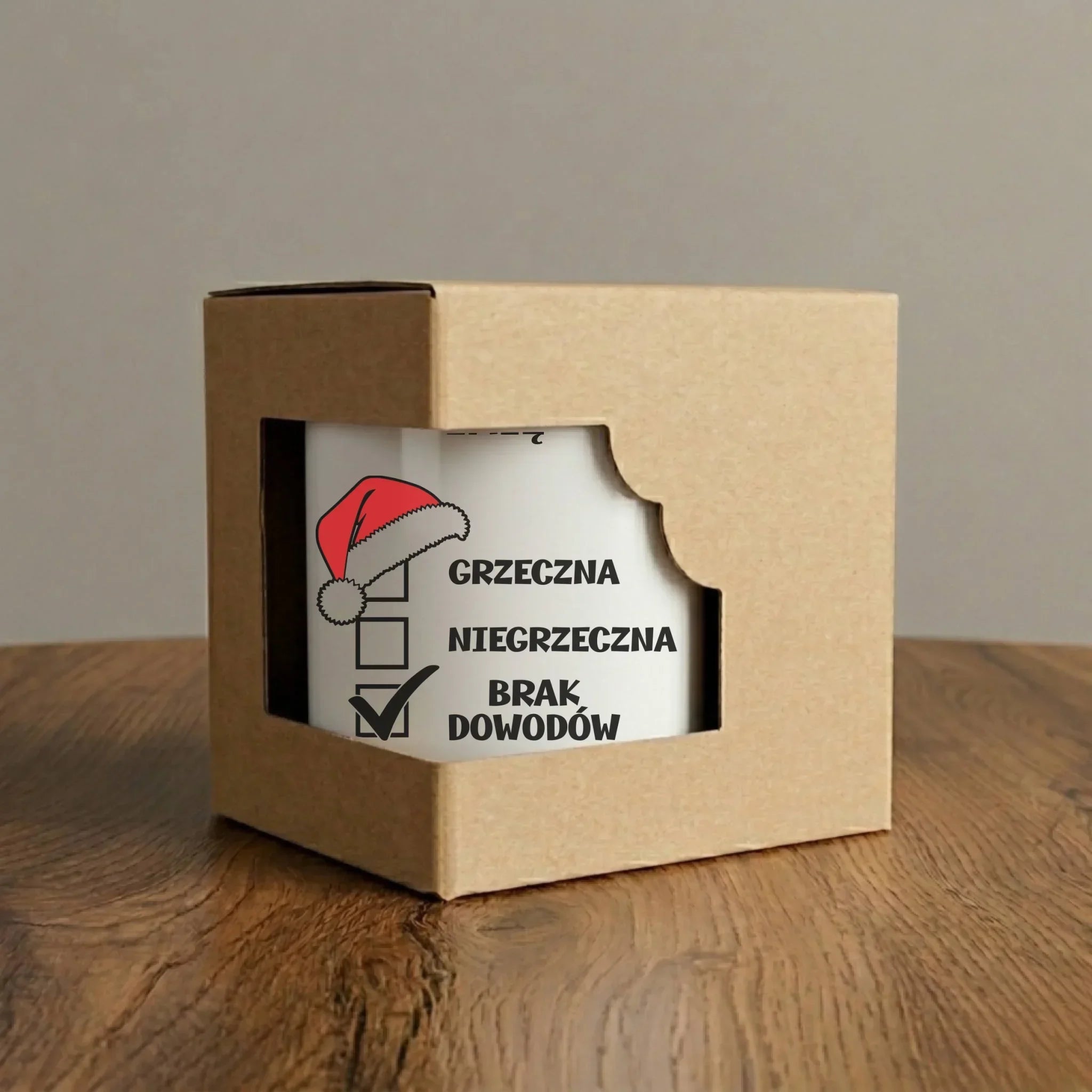 Kubek elegant świąteczny - Grzeczna niegrzeczna brak dowodów - personalizowany BN147 - StoryCups.pl