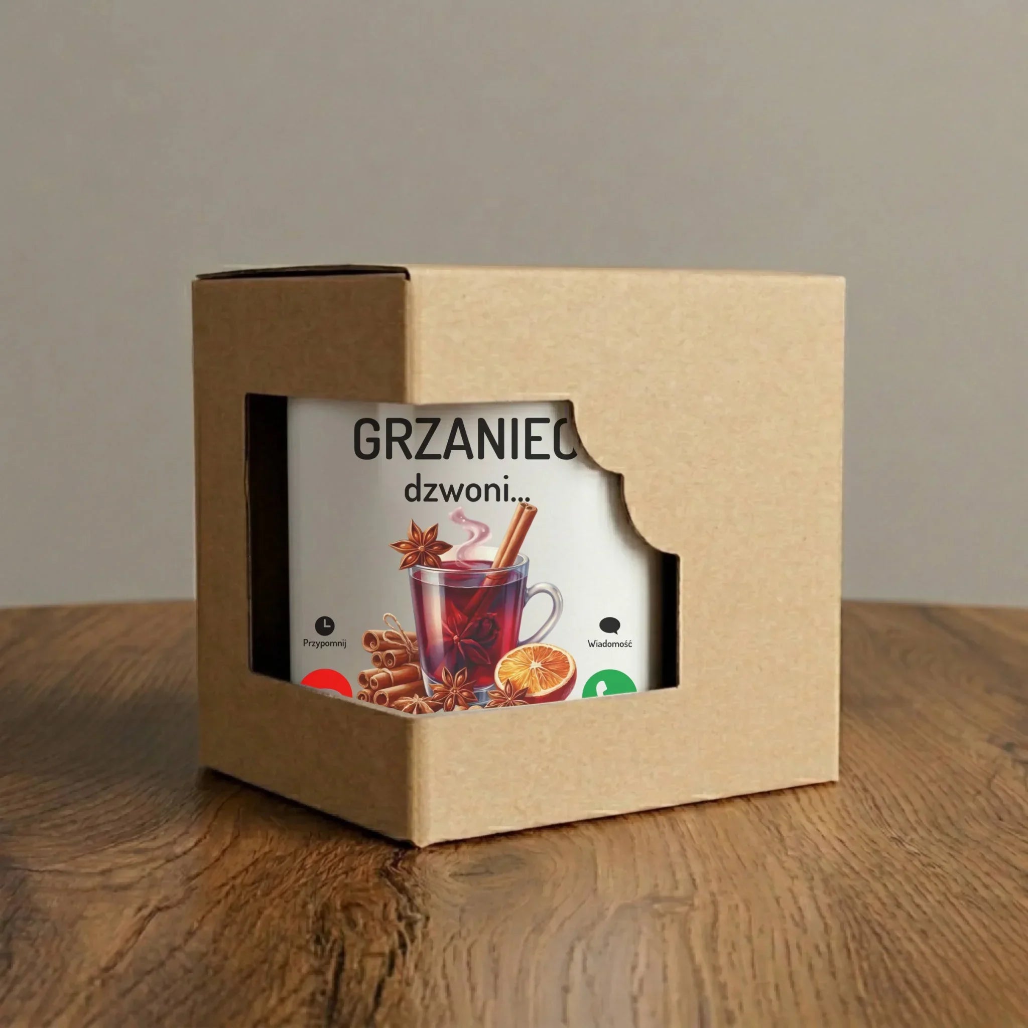 Kubek elegant świąteczny - Grzaniec dzwoni, muszę iść BN127 - StoryCups.pl