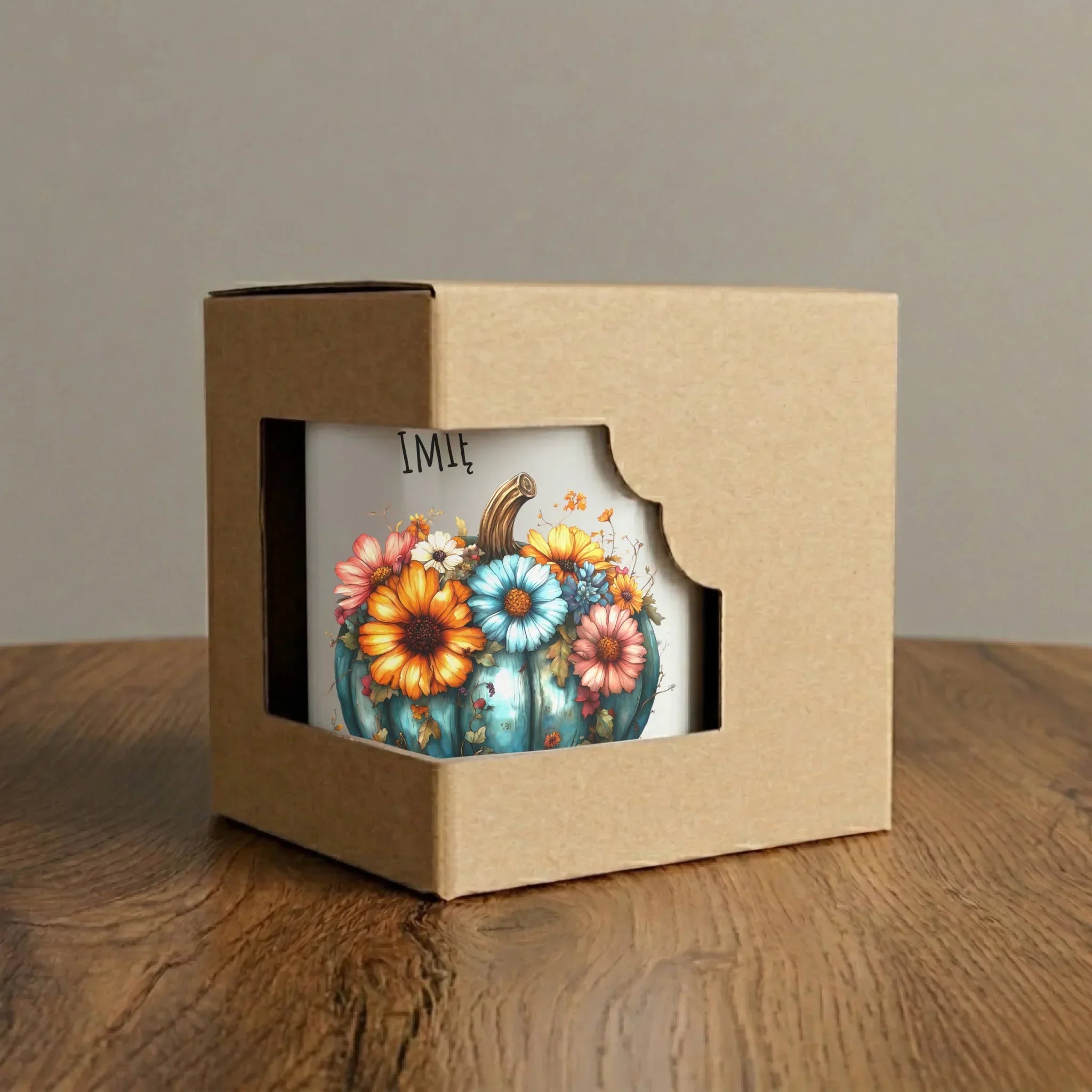 Kubek elegant jesienny - Kwiatowa dynia - personalizowany JS27 - StoryCups.pl