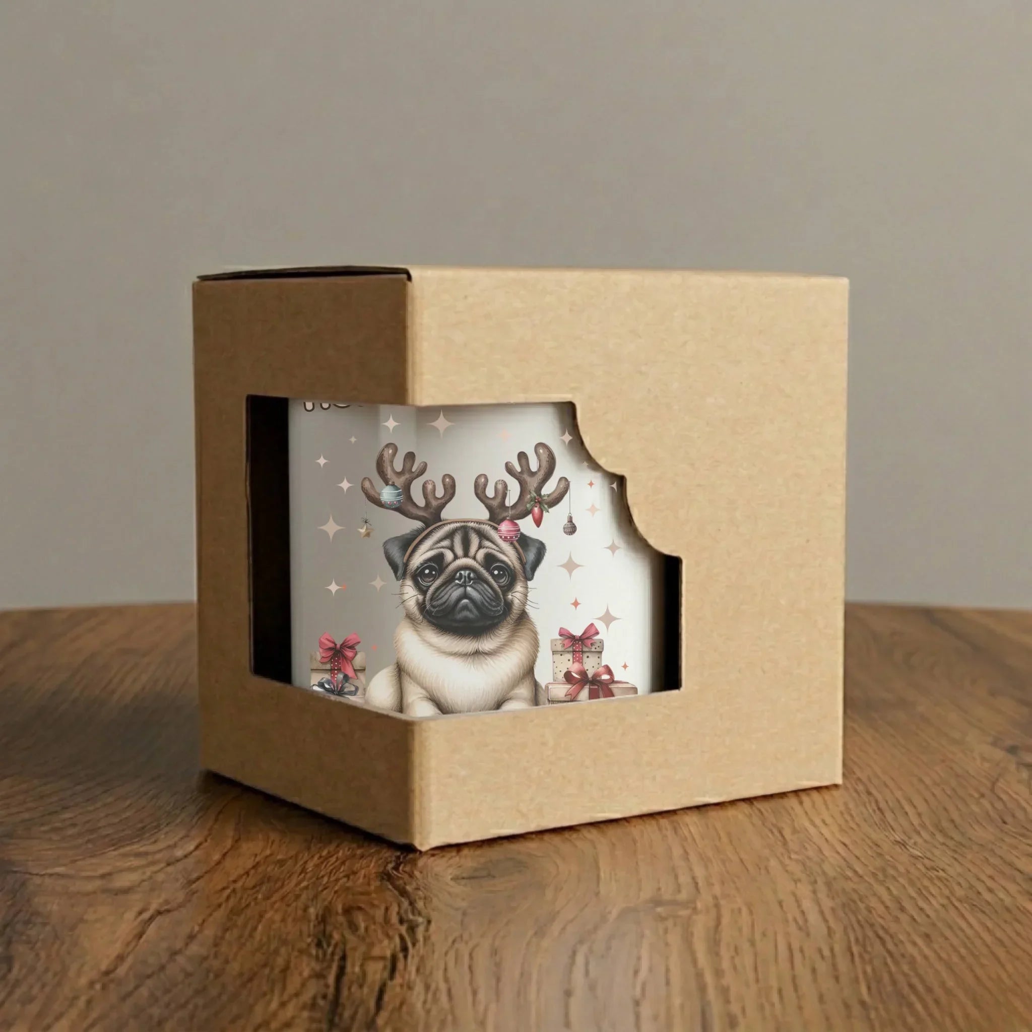 Kubek elegant świąteczny - Mops Mopsiastych świąt - personalizowany BN91 - StoryCups.pl
