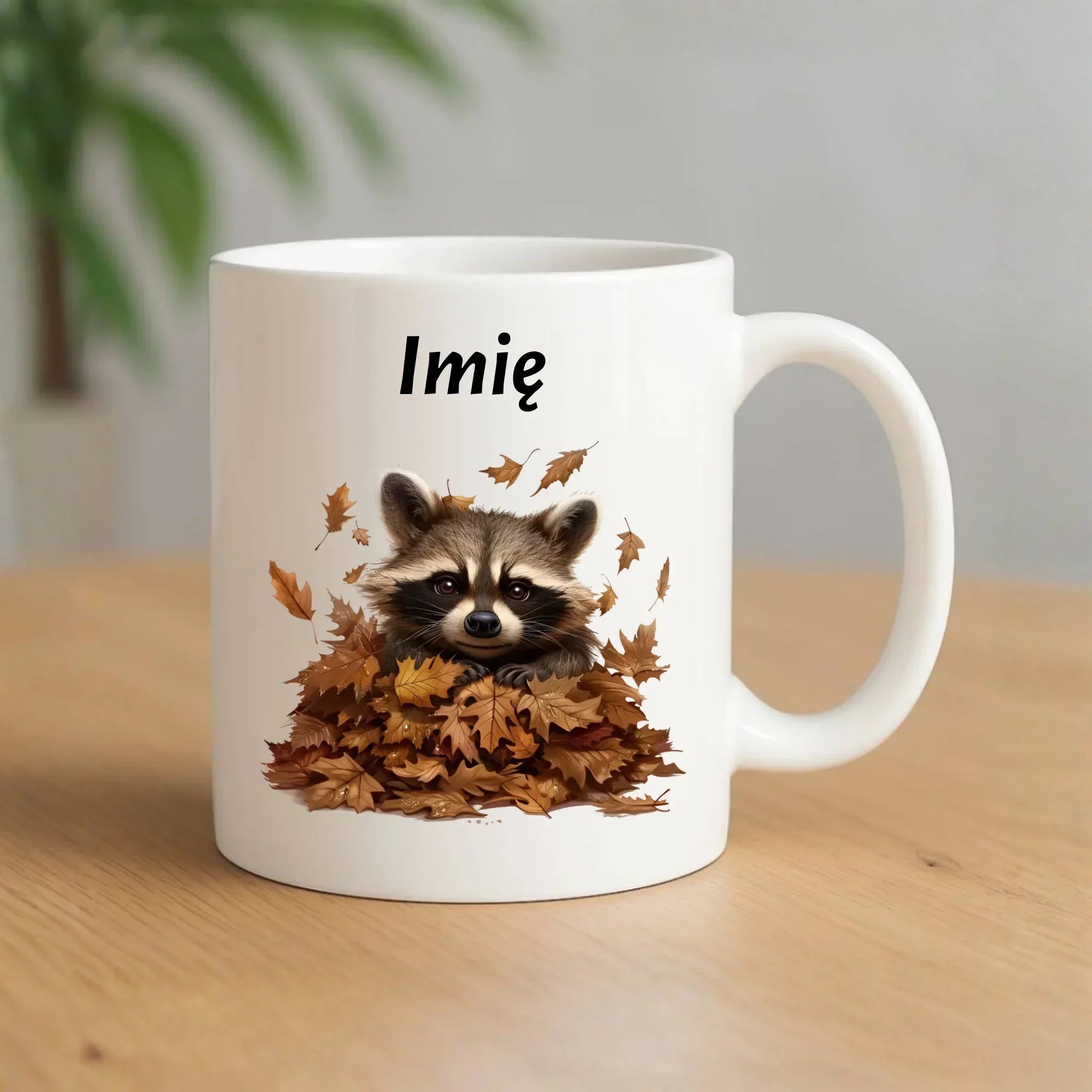 Kubek jesienny - Szop w liściach - personalizowany JS24 - StoryCups.pl