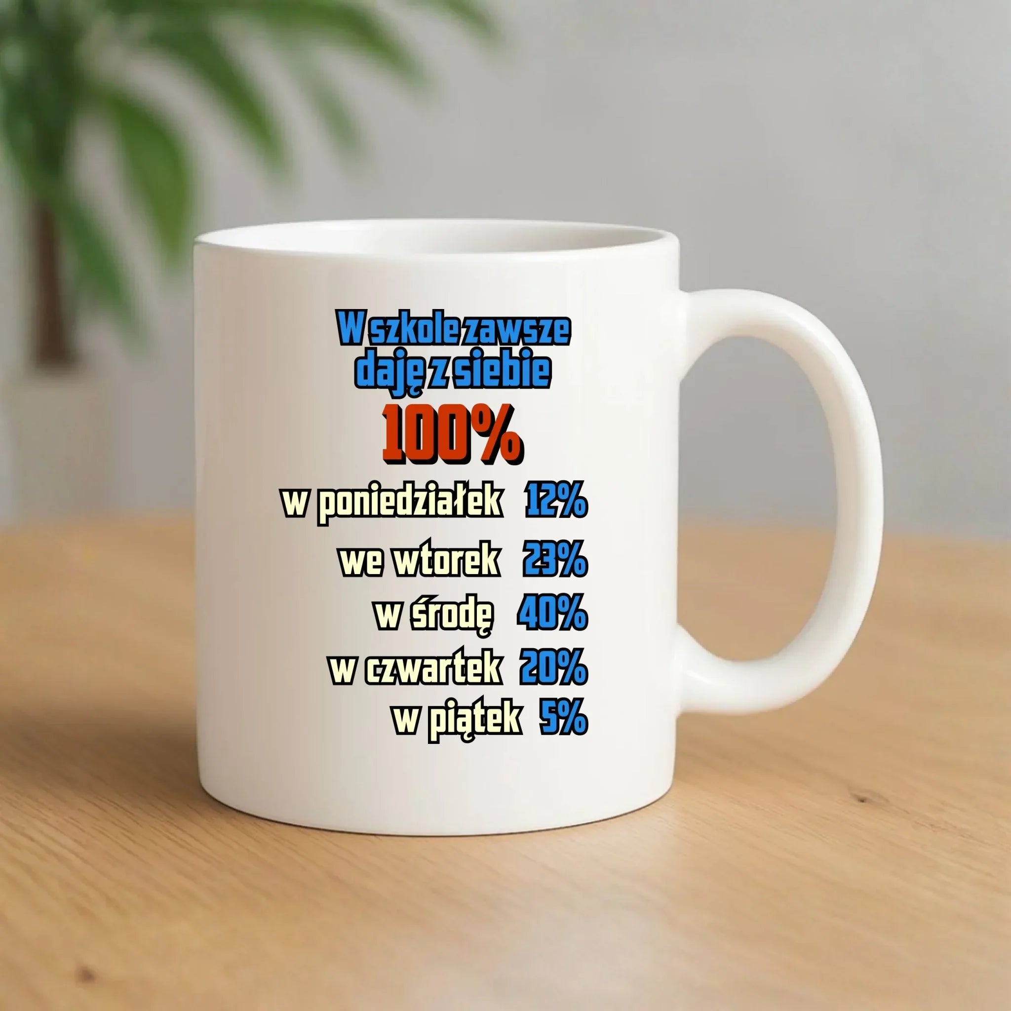 Kubek szkolny - W szkole daję z siebie 100% - śmieszny SZ20 - StoryCups.pl