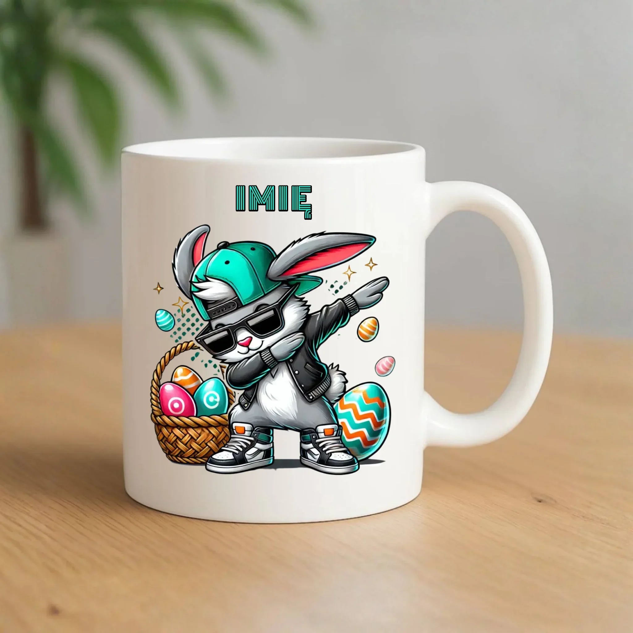 Kubek na Wielkanoc - Zajączek Dab dance - personalizowany WN09 - StoryCups.pl
