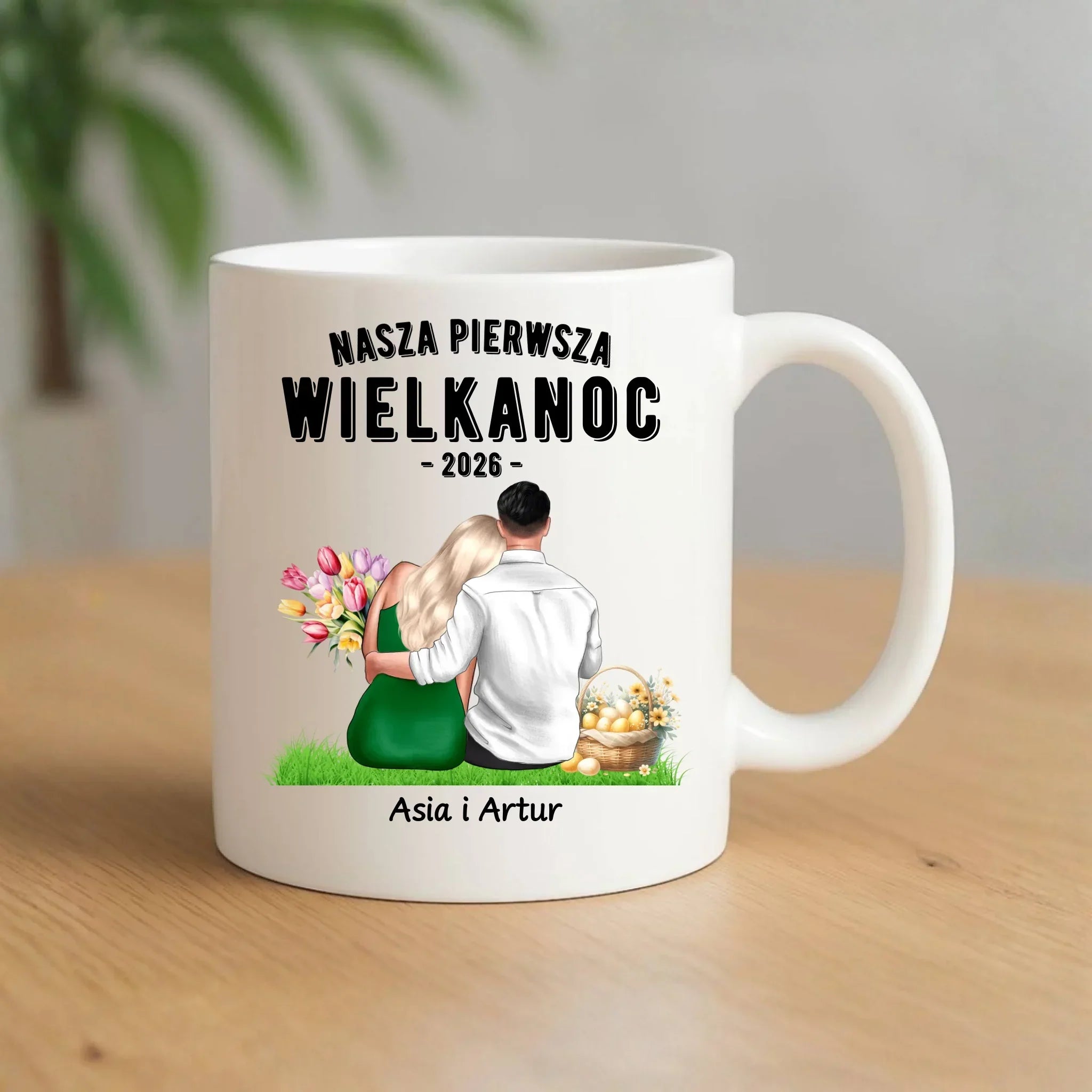 Kubek wielkanocny dla par - Nasza pierwsza Wielkanoc - personalizowany WN16 - StoryCups.pl