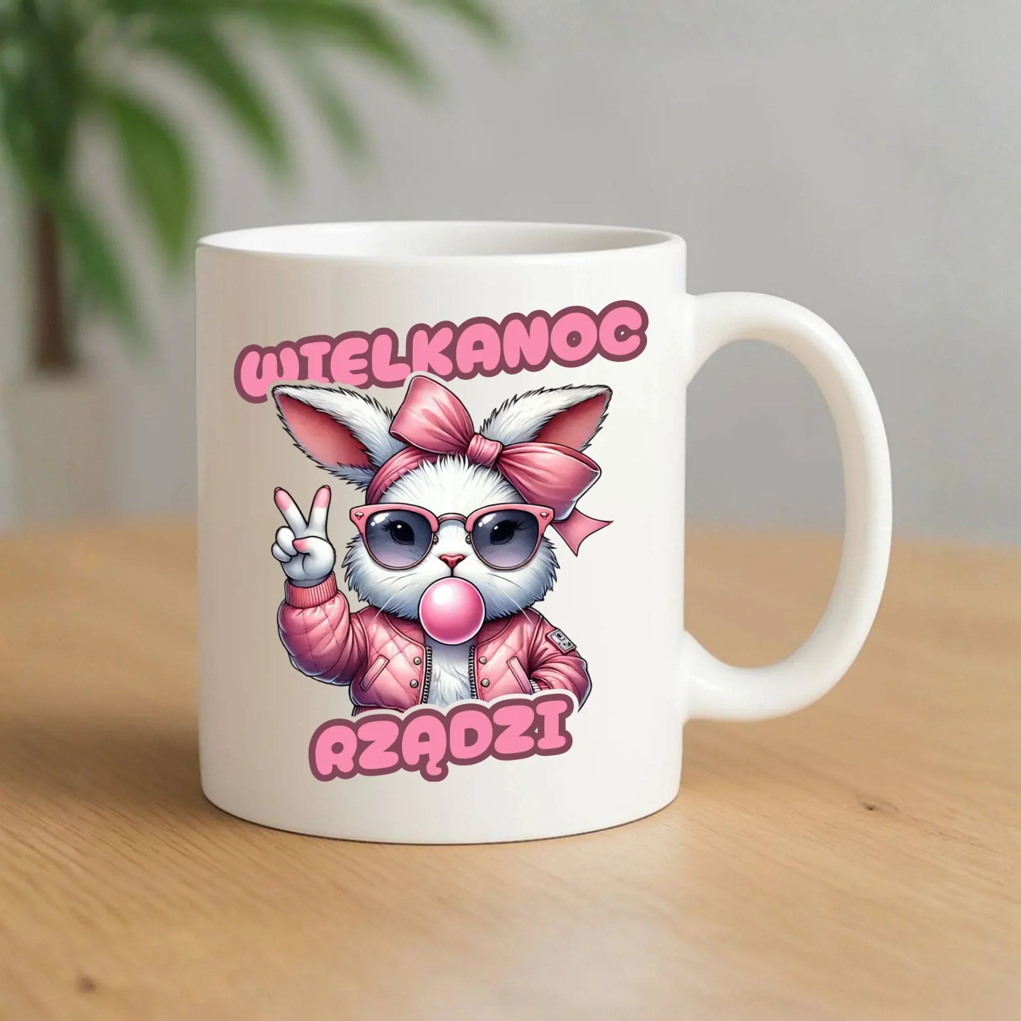 Kubek wielkanocny – Stylowy królik w okularach Wielkanoc rządzi WN18 - StoryCups.pl