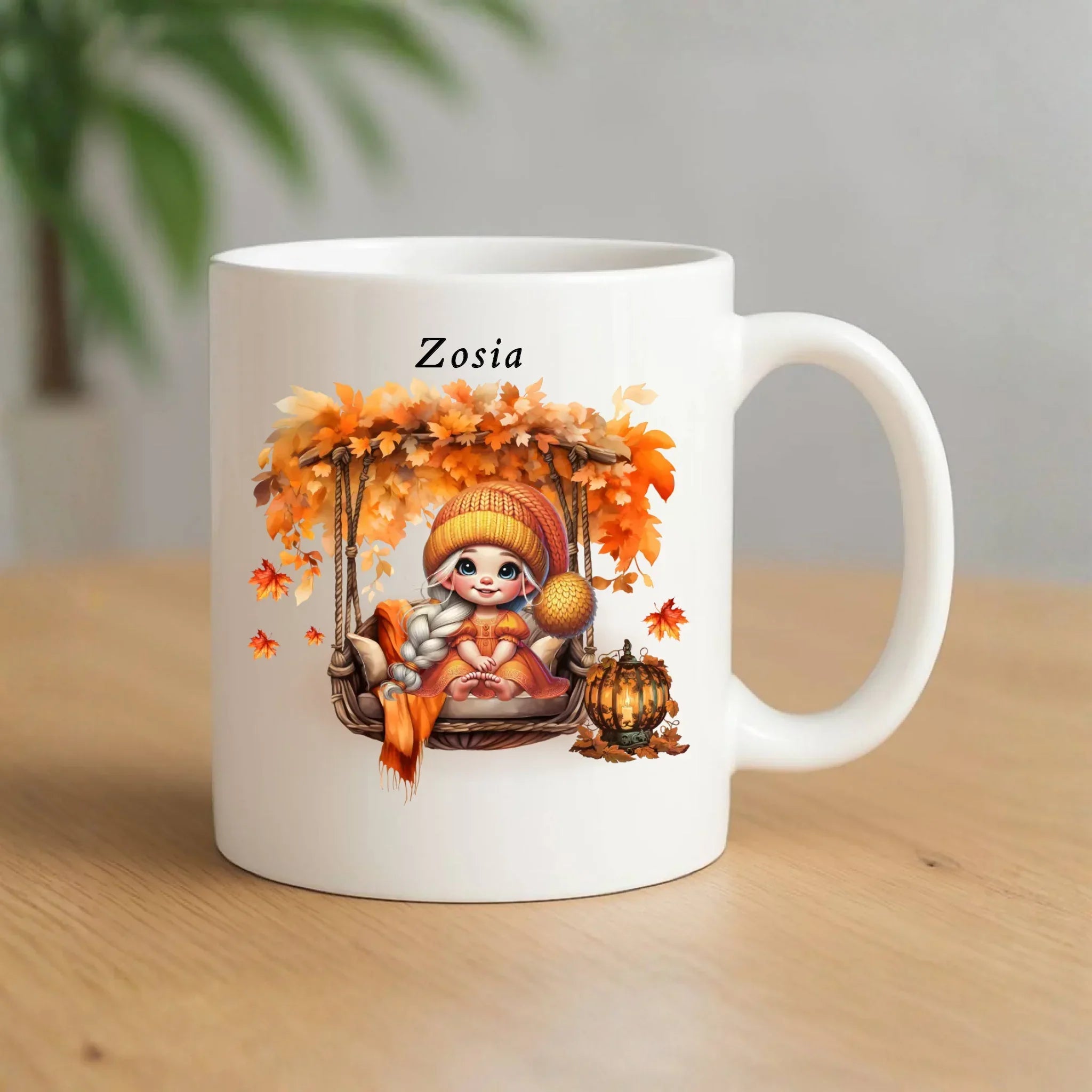 Kubek jesieniara - Dziewczynka z liśćmi - personalizowany JS17 - StoryCups.pl