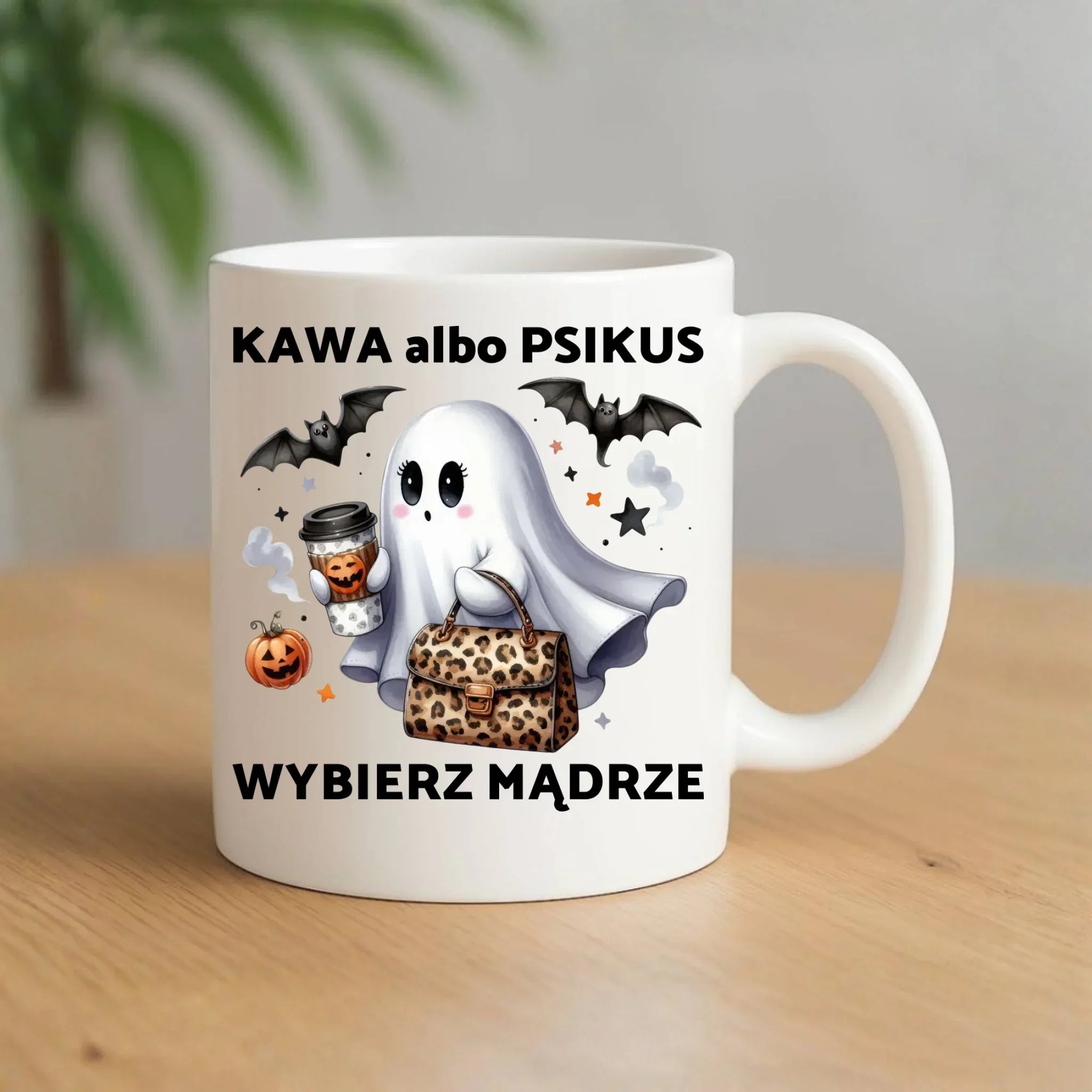Kubek halloweenowy - Duch - Kawa albo psikus HL07 - StoryCups.pl