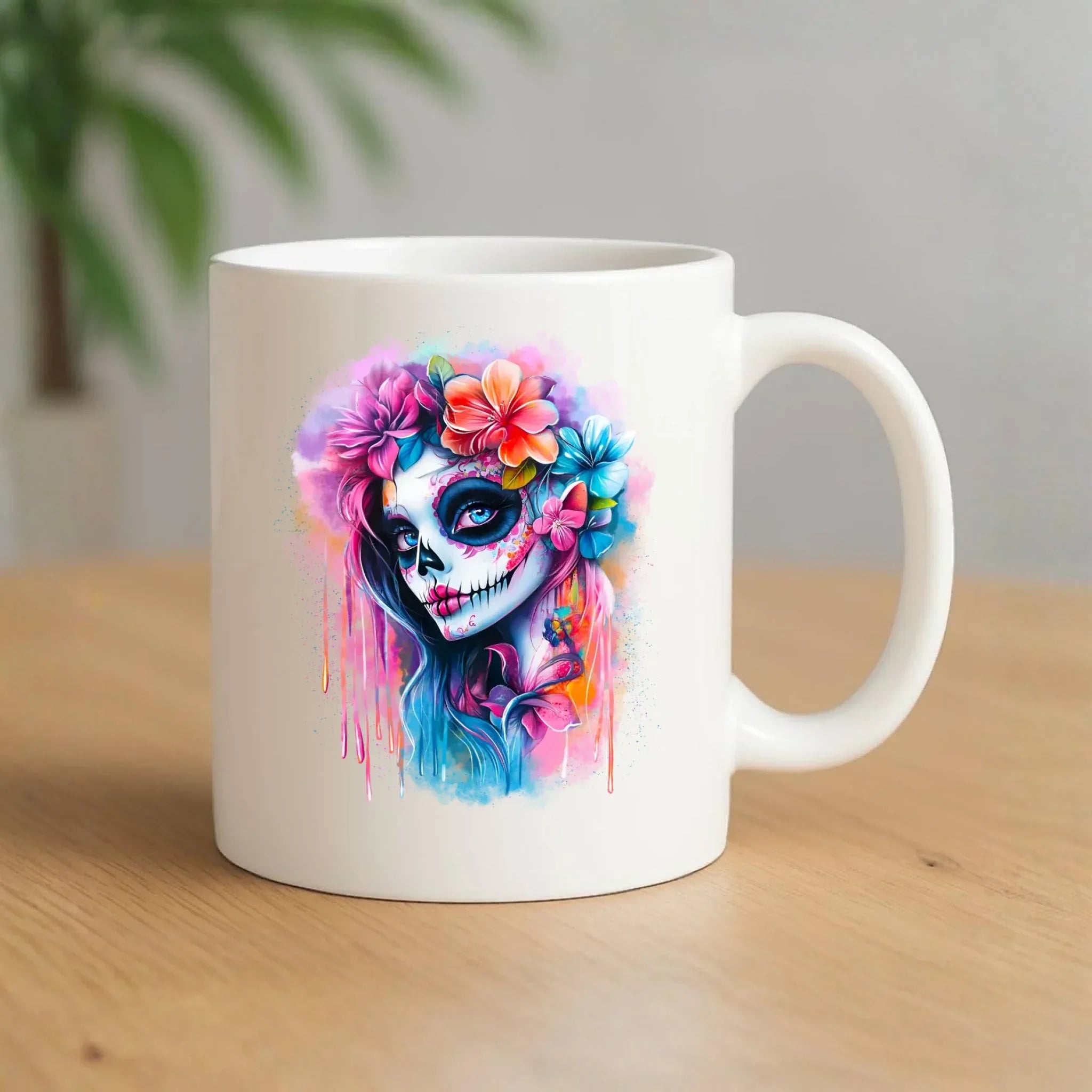 Kubek Halloween - kolorowa czaszka z kwiatami La Muerte HL05 - StoryCups.pl
