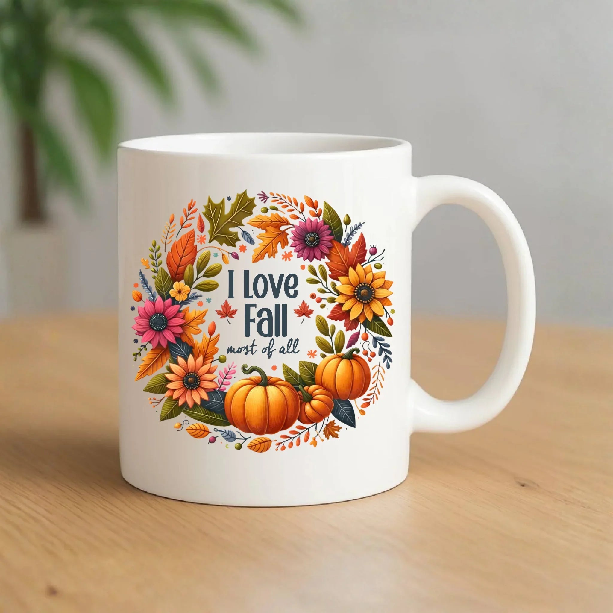 Kubek jesienny jesienny - Kocham jesień - dynia z liśćmi JS03 - StoryCups.pl