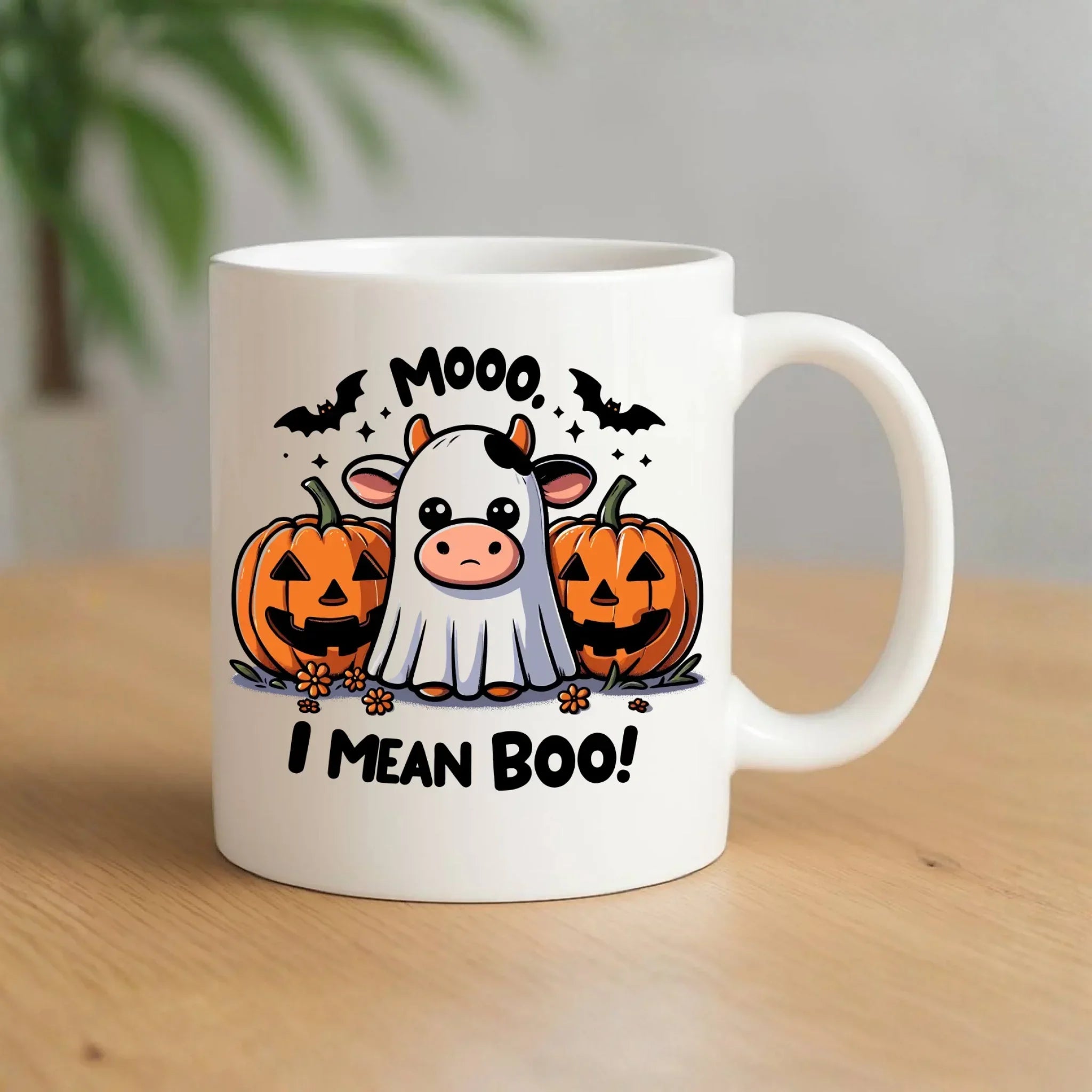Kubek na Halloween - Mooo I mean Boo! - z dynią i duchem HL14 - StoryCups.pl