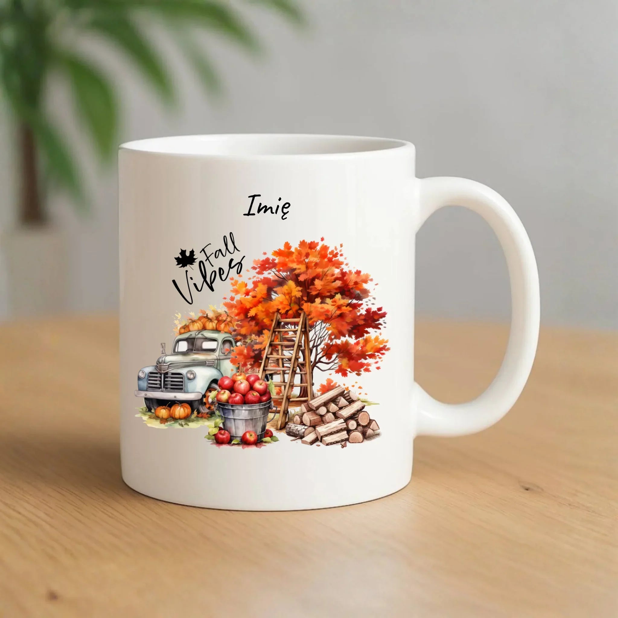 Kubek jesienny – Vintage auto dynie i jabłka – personalizowany JS07 - StoryCups.pl