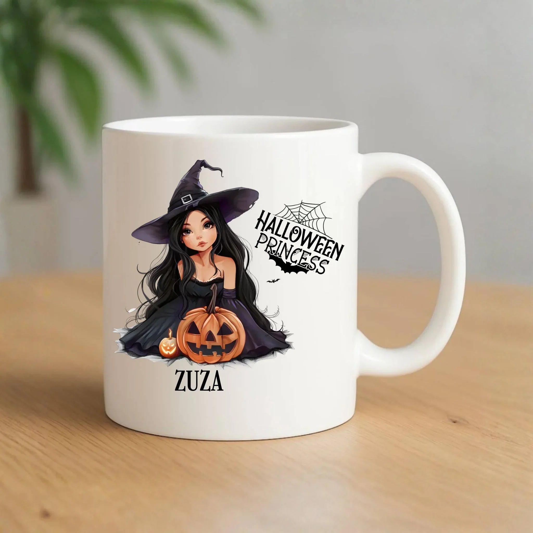Kubek halloweenowy - Czarownica z dynią - personalizowany HL10 - StoryCups.pl